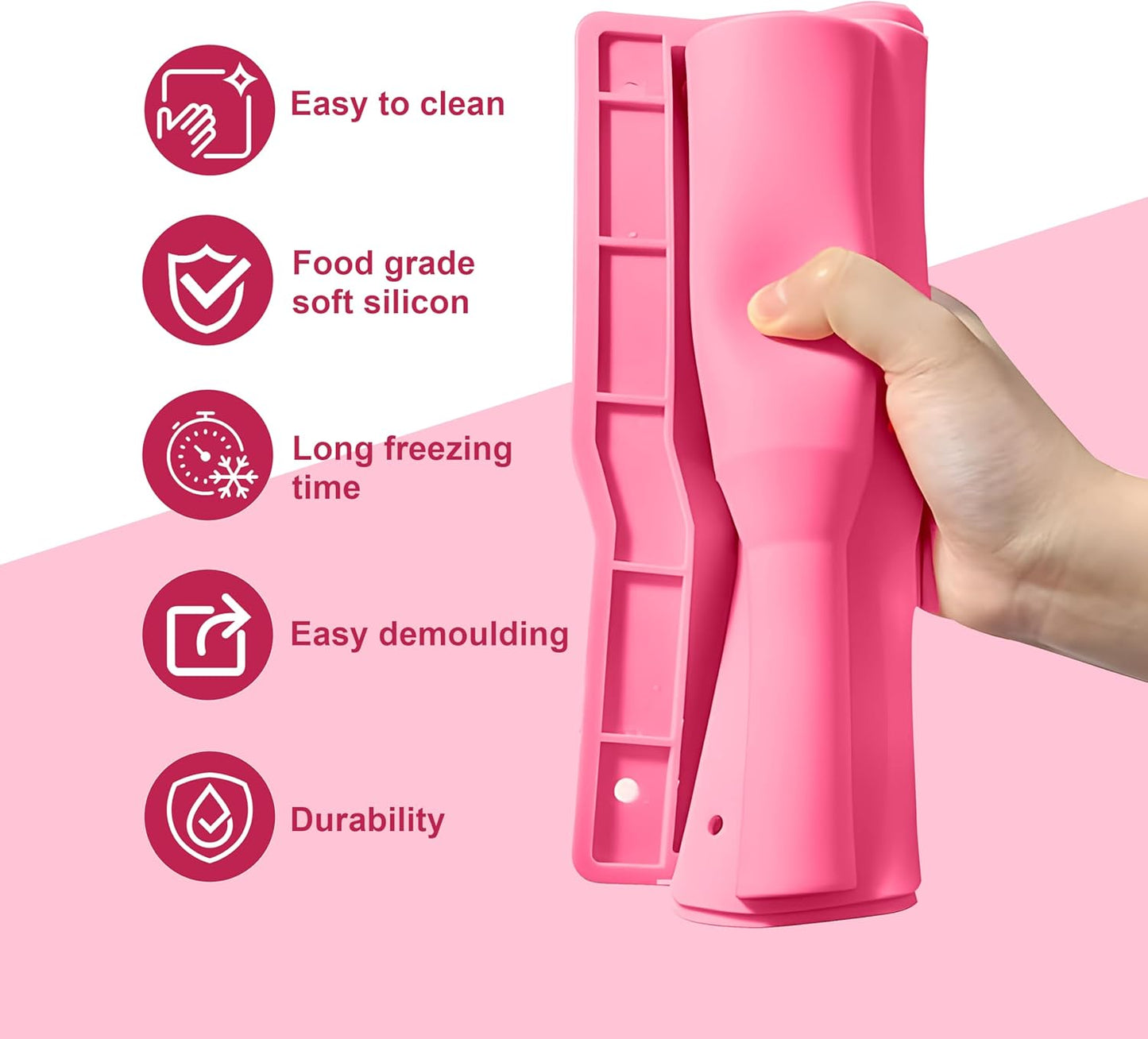 Ice Cube Tray for Tumbler, 1 Pcs Silicone Hollow Cylinder Ice Mold for Freezer, Ice Drink, Juice, Cocktail, Compatible with 40Oz Tumbler (PINK)