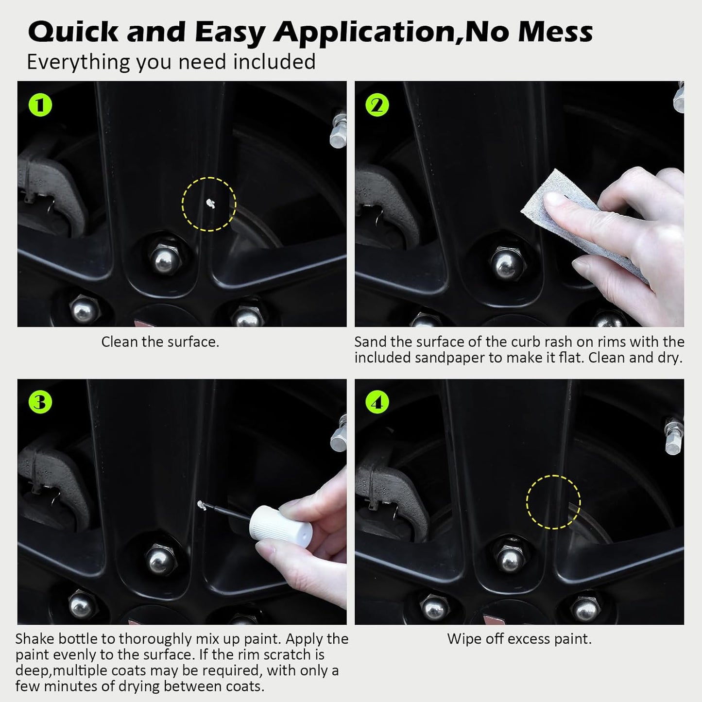 FOLLOWIN Gloss Black Rim Touch Up Paint for Cars, Wheel Rim Paint Repair Kit,Automotive Rim Scratch Repair,Repair Rim Curb Rash 1OZ(30ml)