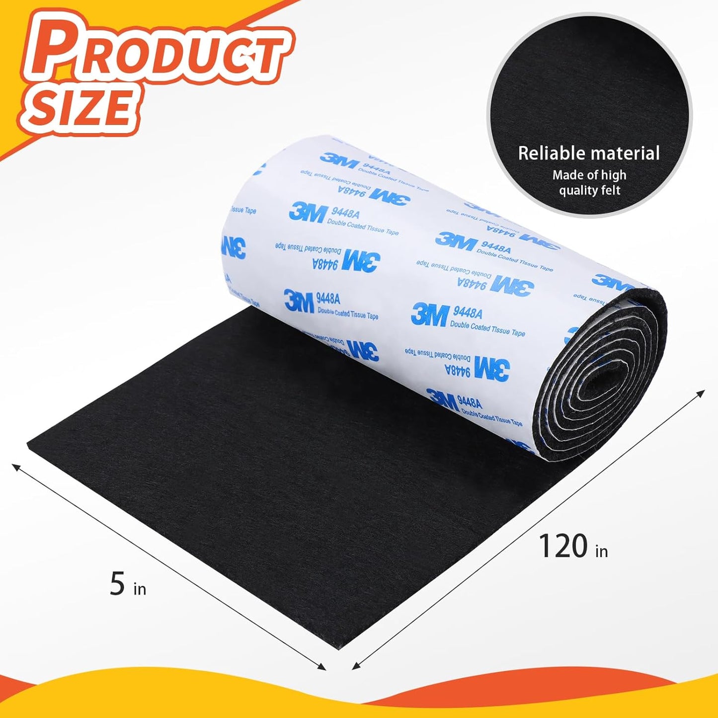 Felt Furniture Pads, Heavy Duty Felts Strip Roll with Adhesive Backing Felt Pads Furniture Feet Cuttable Felts Tape for Protecting Hardwood Floors(5 x 120 x 0.12 Inch, Black)