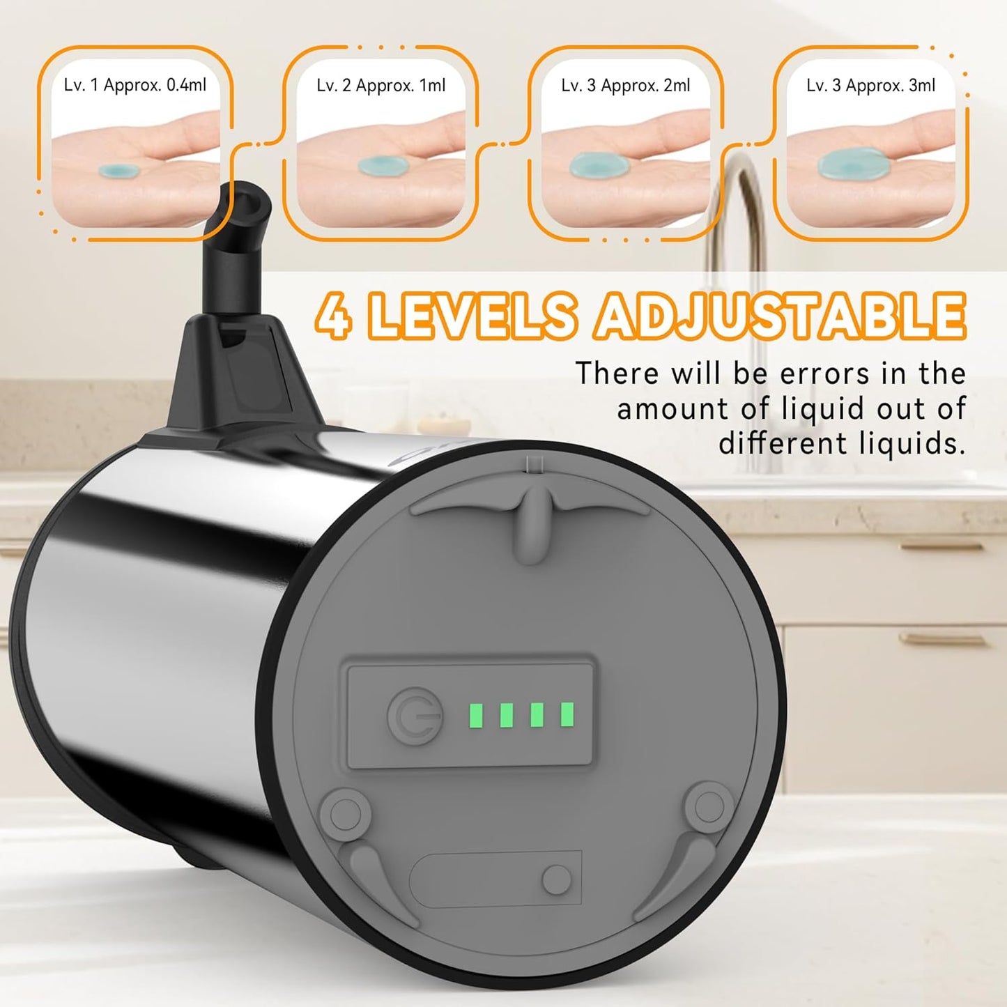 Automatic Soap Dispenser,Stainless Steel Material, Rechargeable Touchless Hand Sanitizer Pump,4 Adjustable Levels Smart Electric Dispenser