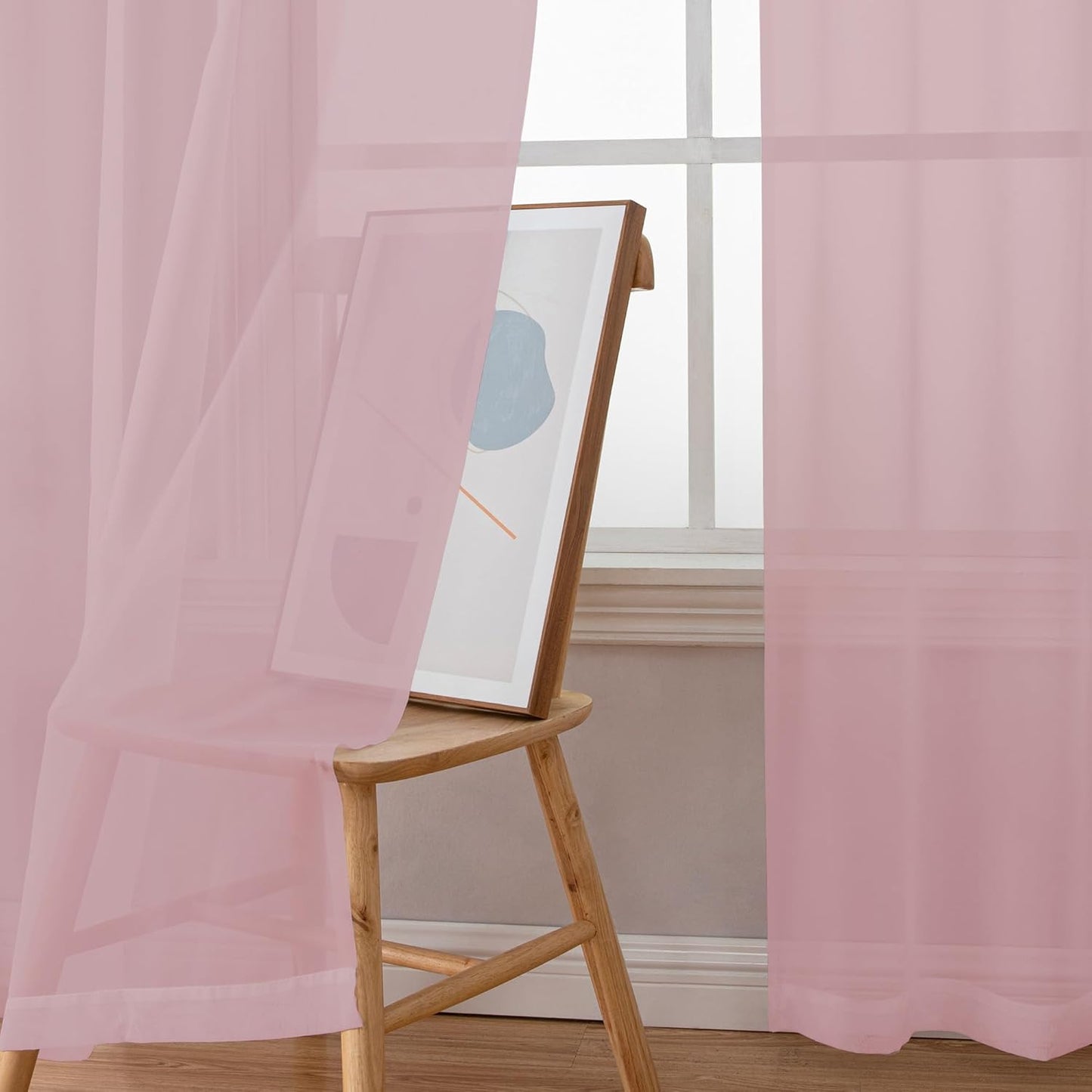 Chyhomenyc Sheer Curtains 45 Inch Long 2 Panels, Short Voile Drapes for Dinning Small Windows Bathroom Living Room Bedroom, Rod Pocket, 42Wx45L Inches, 2PCS, Blush Pink