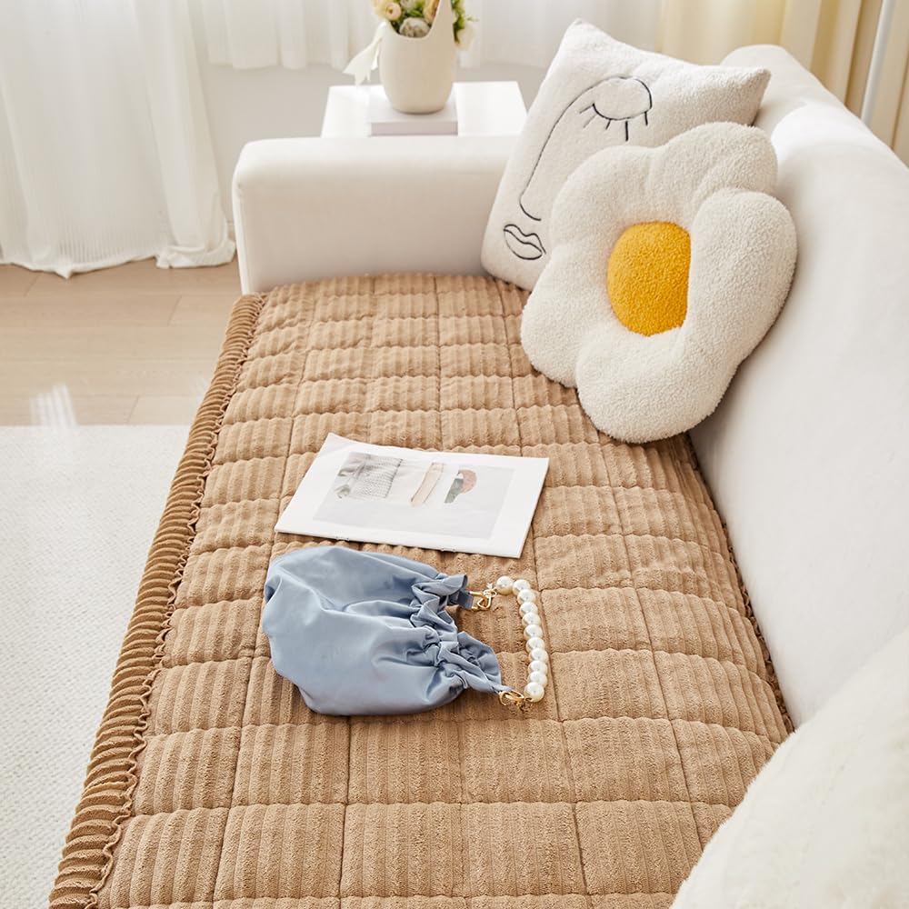 Couch Cover for Dogs Washable, Fuzzy Pet Couch Covers for 3 Cushion Sofa Pet Friendly, Non Slip Sofa Cover (Light Brown, 27.6" x 70.9"/70 x 180cm)