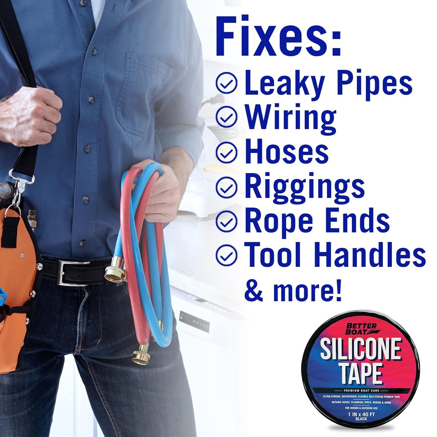 Black Heavy Duty Silicone Tape, Self-Fusing Rubber Hose and Plumbing Water Pipe Repair Seal, Coax Electrical or Waterproof Tape for Leaks, 40ft