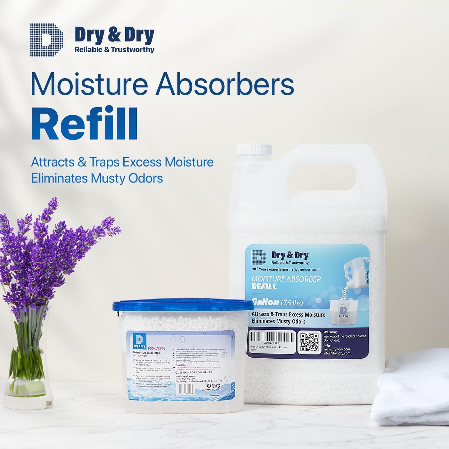 Dry & Dry Moisture Absorbers Refill Beads (60 LBS) - Dehumidifiers for Home Dehumidifier for Basement Dehumidifiers for Bedroom Small Dehumidifiers, Moisture Absorber Refill, Fragrance Free