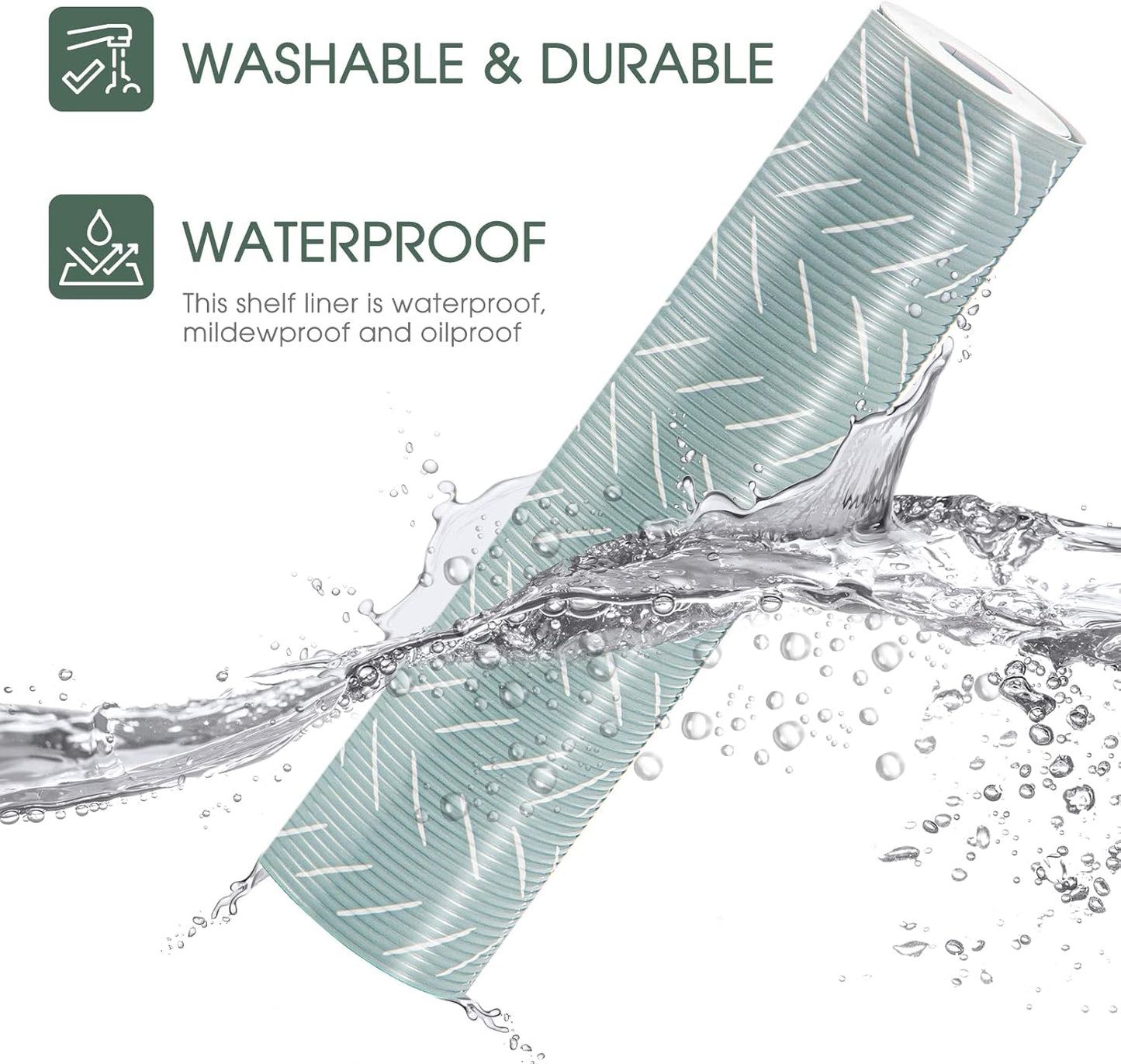 Glotoch Shelf Liners for Kitchen Cabinets, 12in x 20FT Non-Adhesive Liners for Shelves,Non Slip Waterproof Contact Paper for Drawers Pantry EVA Wire Shelf Liner,Green Herringbone