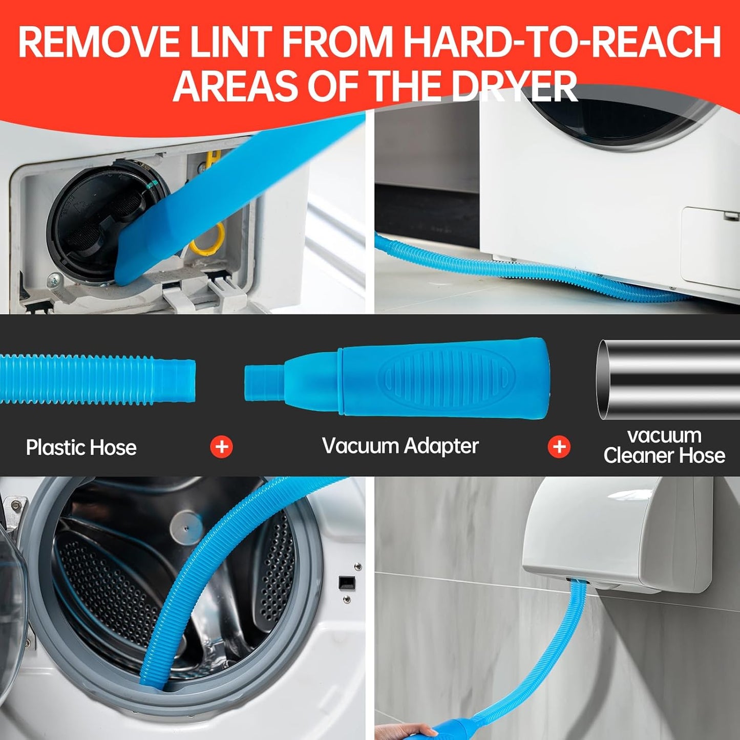 Dryer Vent Cleaner Kit, Bluesea 33-Piece Omnidirectional Dryer Cleaning Kit Include 35 Feet Dryer Vent Brush, Upgrade Noiseless Dryer Lint Vacuum Attachment, Lint Trap Brush, Vacuum & Dryer Adapters