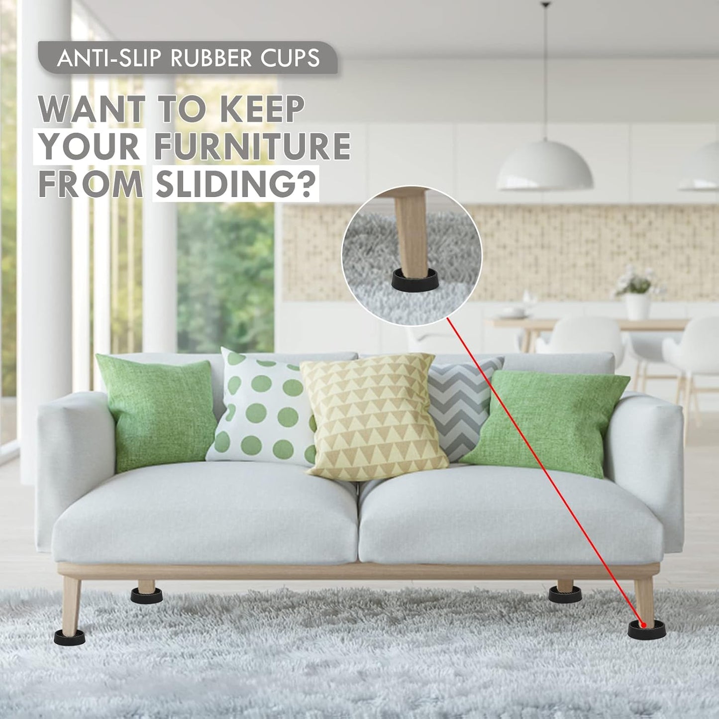 3X3 Round Rubber Caster Cups, Non Slip Furniture Pads, Anti-Slip Gripper, Anti Skid Furniture Feet, Anti Slide Floor Protector for Bed Couch Table Chair Stoppers - Black, 4 Pack