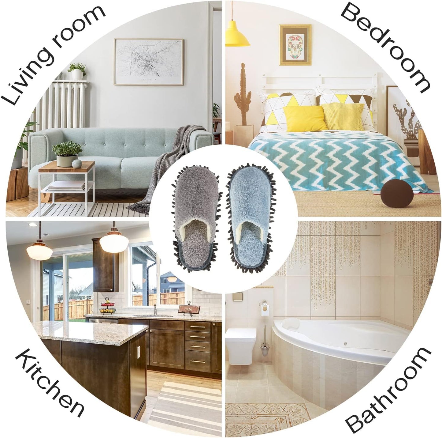 Jecery 2 Pair Microfiber Slippers Floor Cleaning Chenille Mop Slippers Base Board Cleaner Household Cleaning Tools for Wood Floor Dust Dirt Tool Supplies