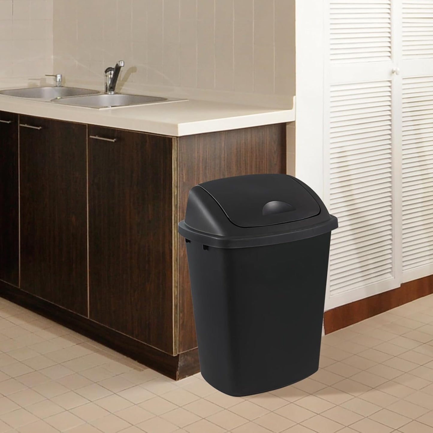 Zopnny 4-Pack 11 Gallon Swing Lid Trash Can, Plastic Swing-Top Garbage Can, Black