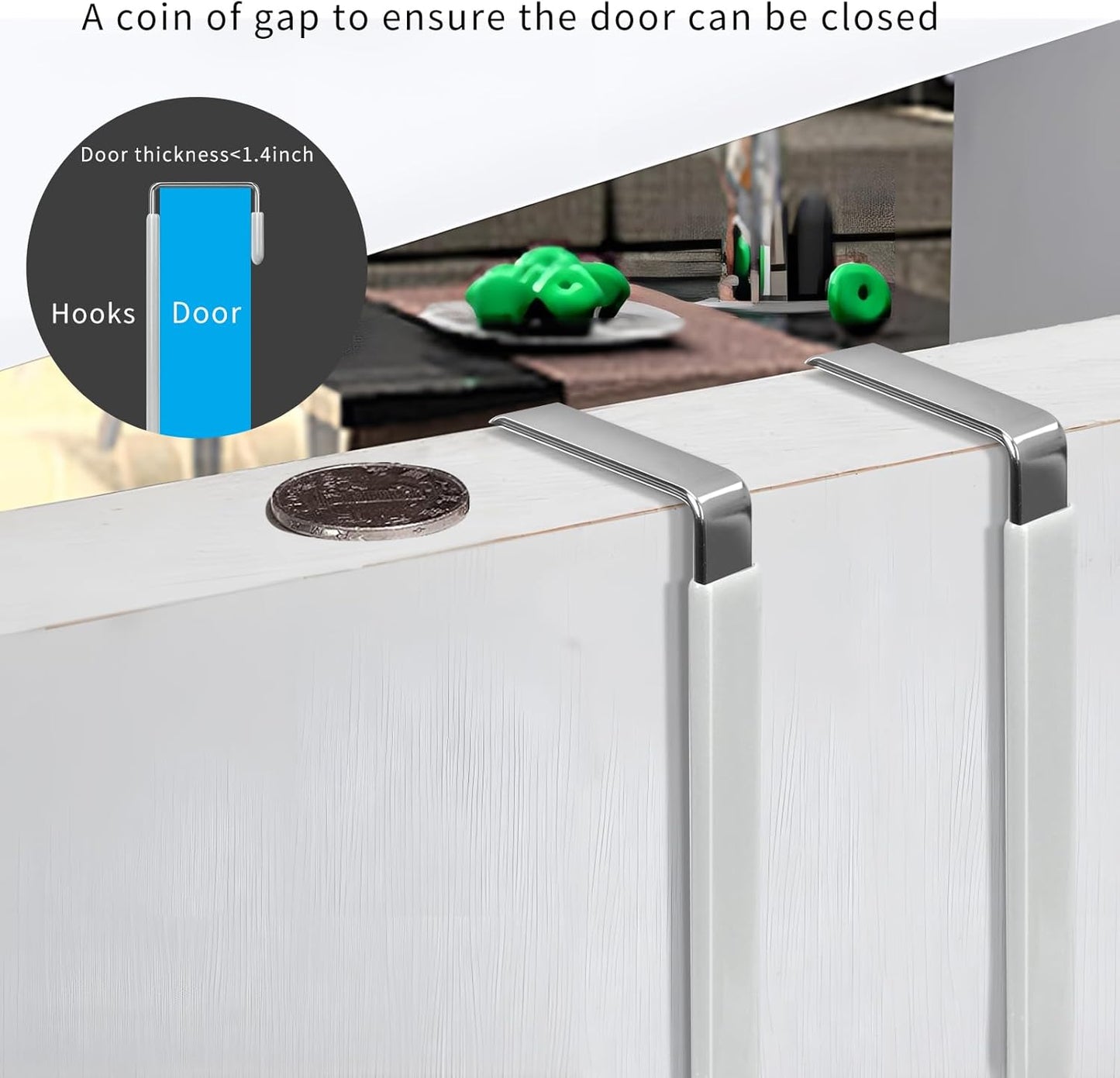 FYY Over The Door Hooks, 4 Pack Door Hangers Hooks with Rubber Prevent Scratches Heavy Duty Organizer Hooks for Living Room, Bathroom, Bedroom Hanging Clothes, Towels, Hats, Coats, Bags Silver