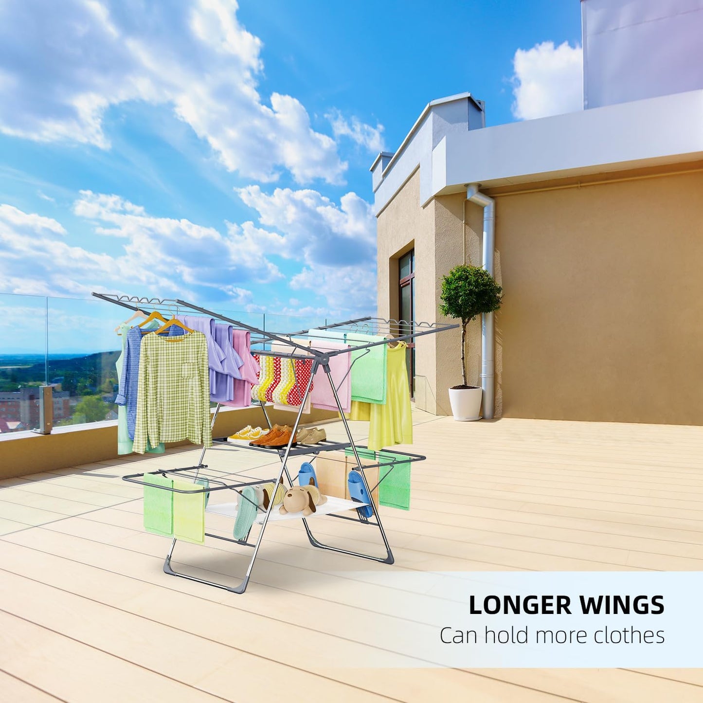 Clothes Drying Rack, Foldable 2-Level Laundry Racks for Drying Clothes Rack,Stainless Steel Drying Rack Clothing Collapsible for Indoor Outdoor,with Height-Adjustable Wings,33 Drying Rails,Gray