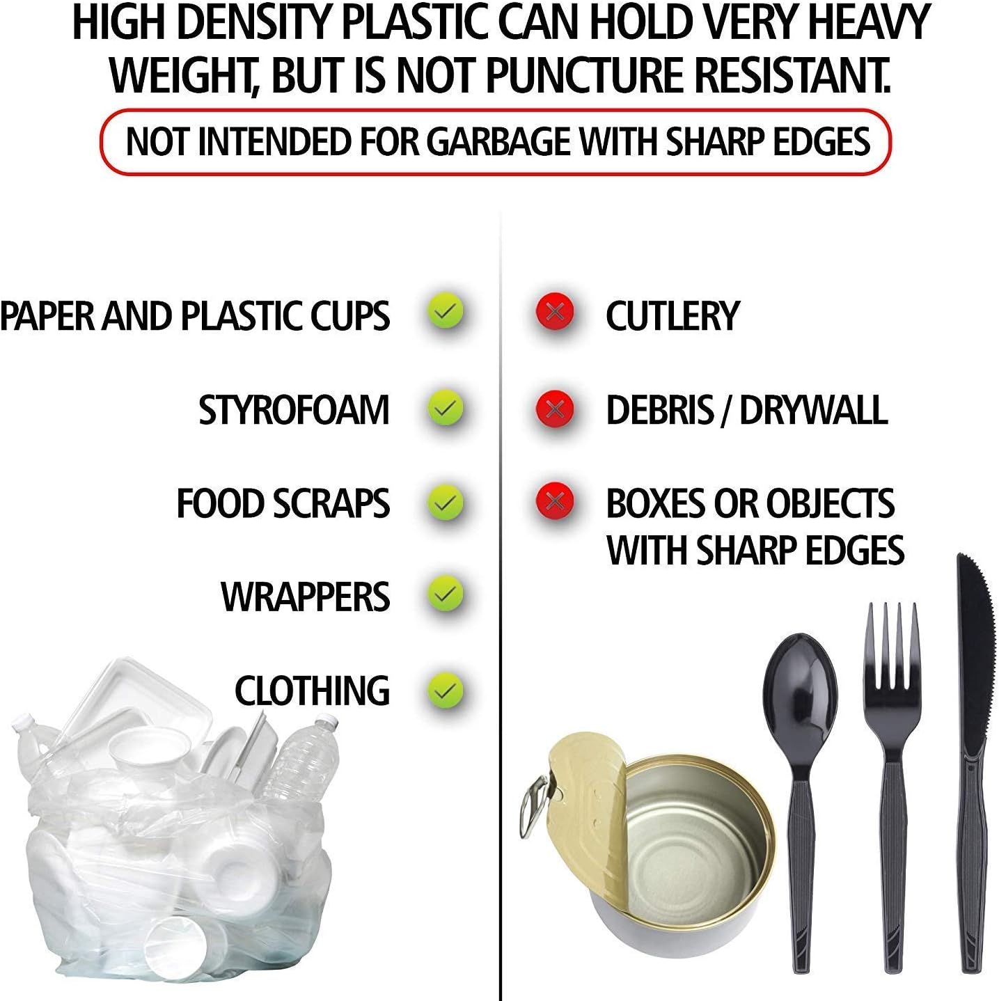 Aluf Plastics High Density Trash Bags, 16 Gallon, 4000 Count, 8 Micron (eq), 24" x 33", Clear, for Bathroom, Office, Industrial, Commercial, Janitorial, Municipal, Recycling