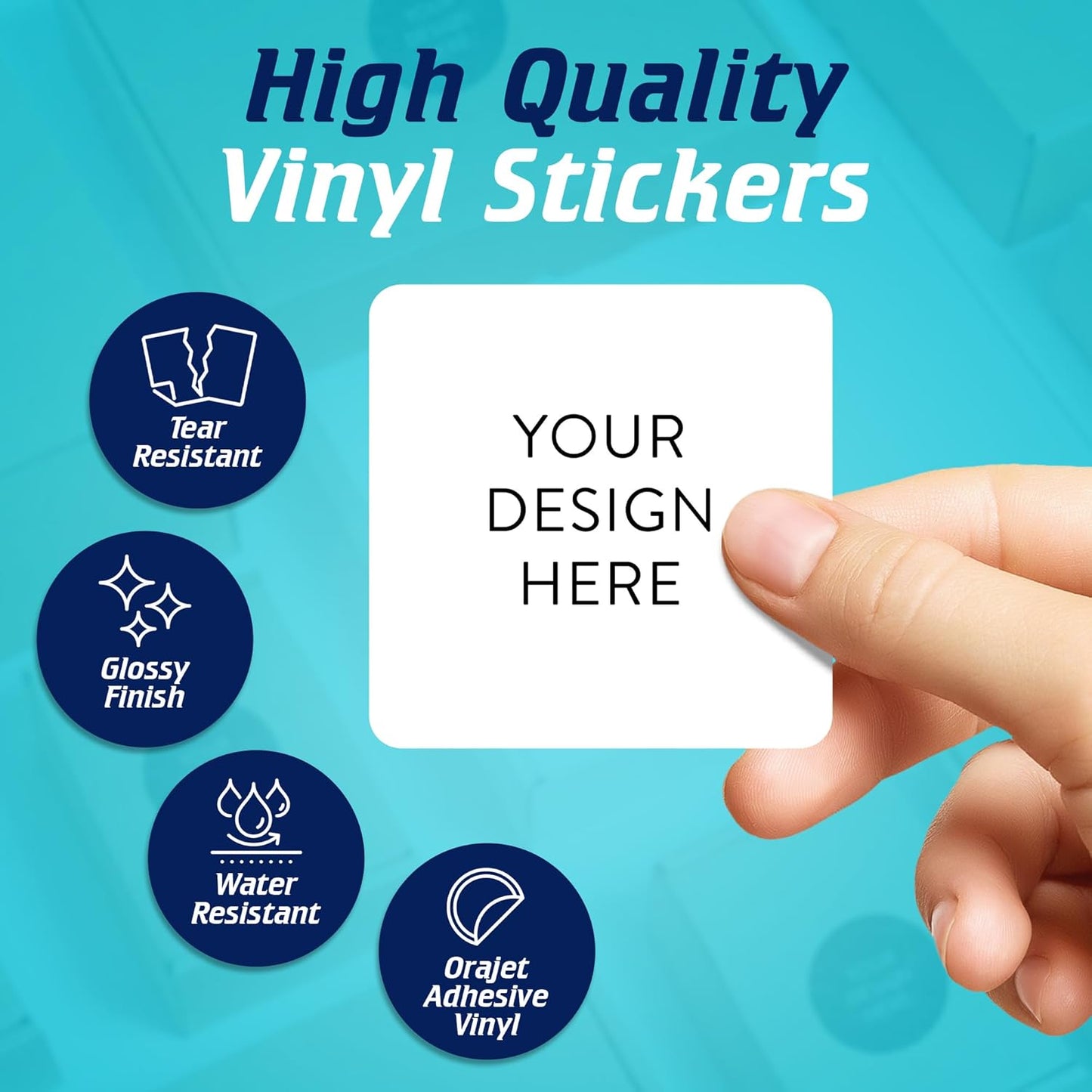 5-1000 Custom Vinyl Stickers - Upload Your own Image, Text, Design, Logo - Personalized Logo Labels for Handmade, Packaging, Bottle, Jars, Candle, Brand Stickers (White, 2x2 Square)