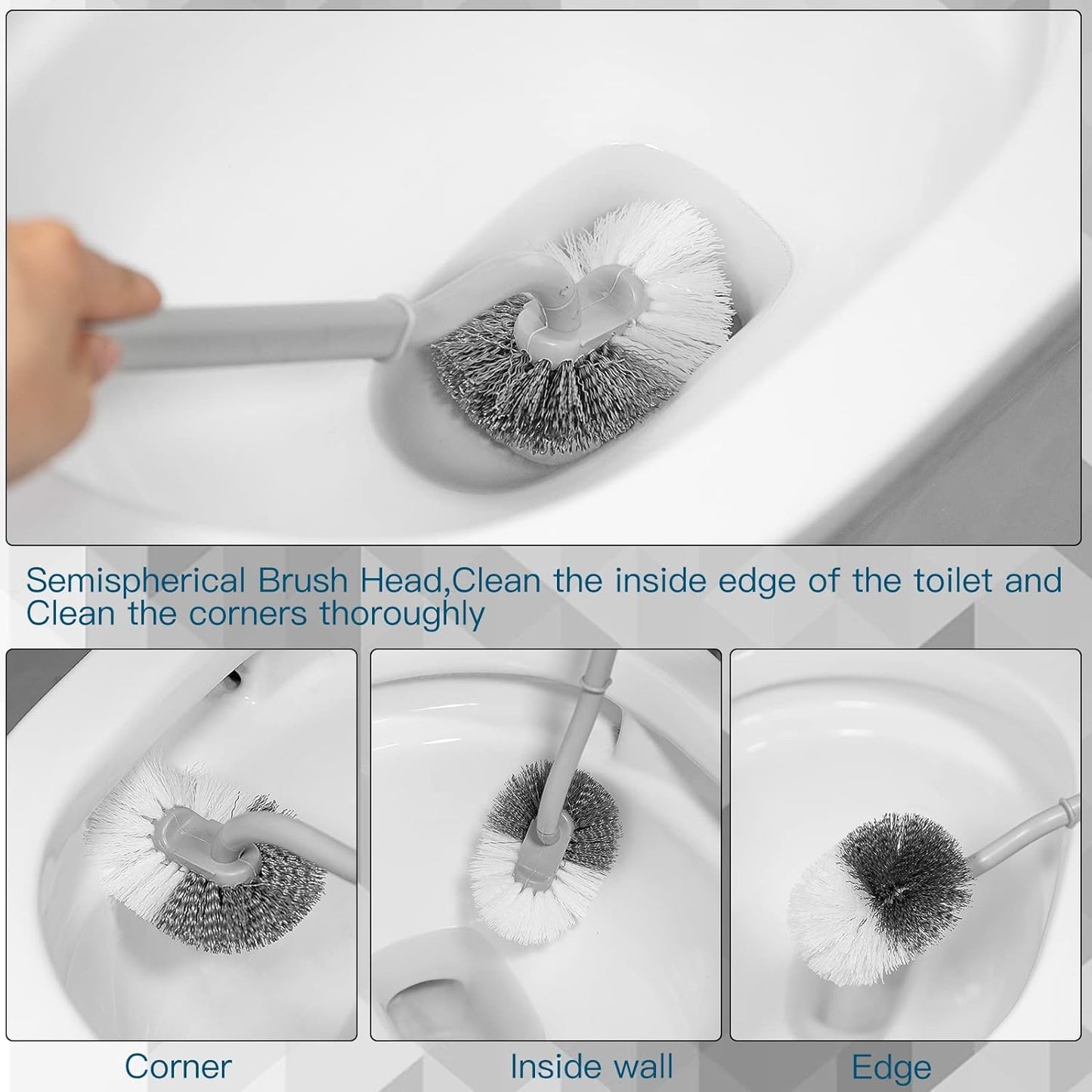 2Pcs Toilet Brush, Slim Compact Bathroom Toilet Scrubber No Dead Corners Silicone Toilet Brush, Curved Design Angled Toilet Cleaner Brush Scrubber for Deep Cleaning