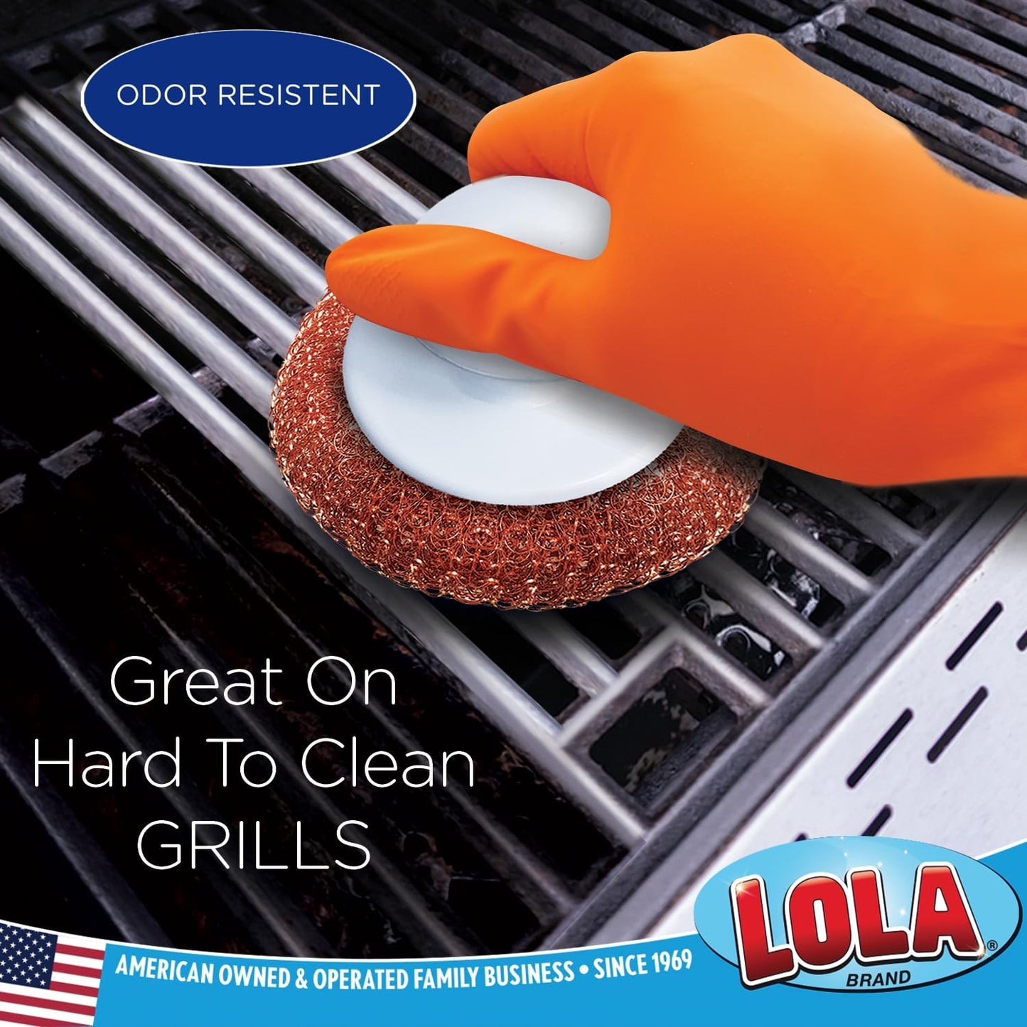 LOLA Copper Mesh Scouring Pad w/Comfort Knob, 144 Pack, Heavy Duty Cleaning Pads, Knitted Wire Mesh, Cleans Caked-On & Baked-On Messes