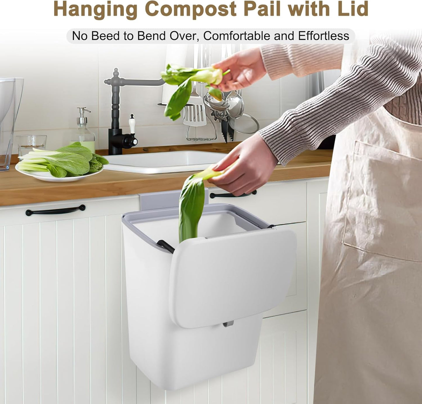 2 Pack Kitchen Compost Bin,Hanging Small Trash Can with Lid for Under Sink or Counter Top,Dustbin for Kitchen for Cabinet/Bathroom/RV//Camping//Office/Car