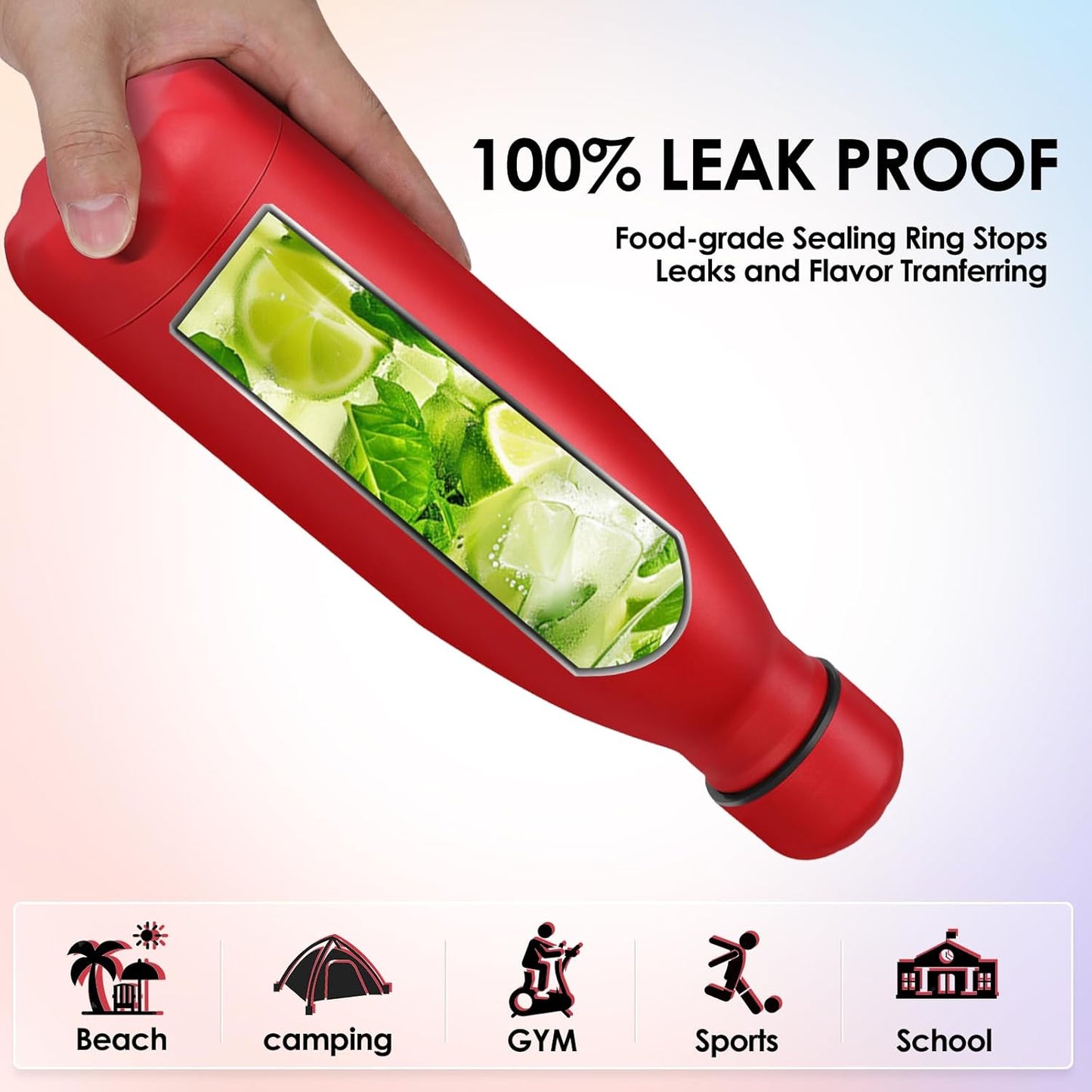 25oz Cola-Bottle Shaped Stainless Steel Leak-proof Water Bottle,Double Wall Vacuum Insulated Metal,Travel Mug For Sports Indoors & Outdoors,BPA-Free School Kids Flasks,Red(2 Pack)