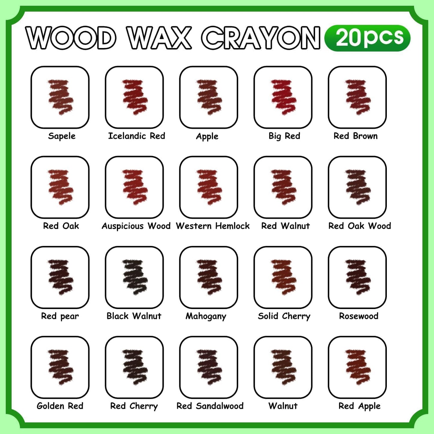 Furniture Markers Touch Up, 20 Colors Wood Filler Sticks, Wood Wax Crayons for Repairing Scratches, Scuffs, Cracks, Holes on Furniture, Floors, Cabinets, Tables, and Doors - Red Series