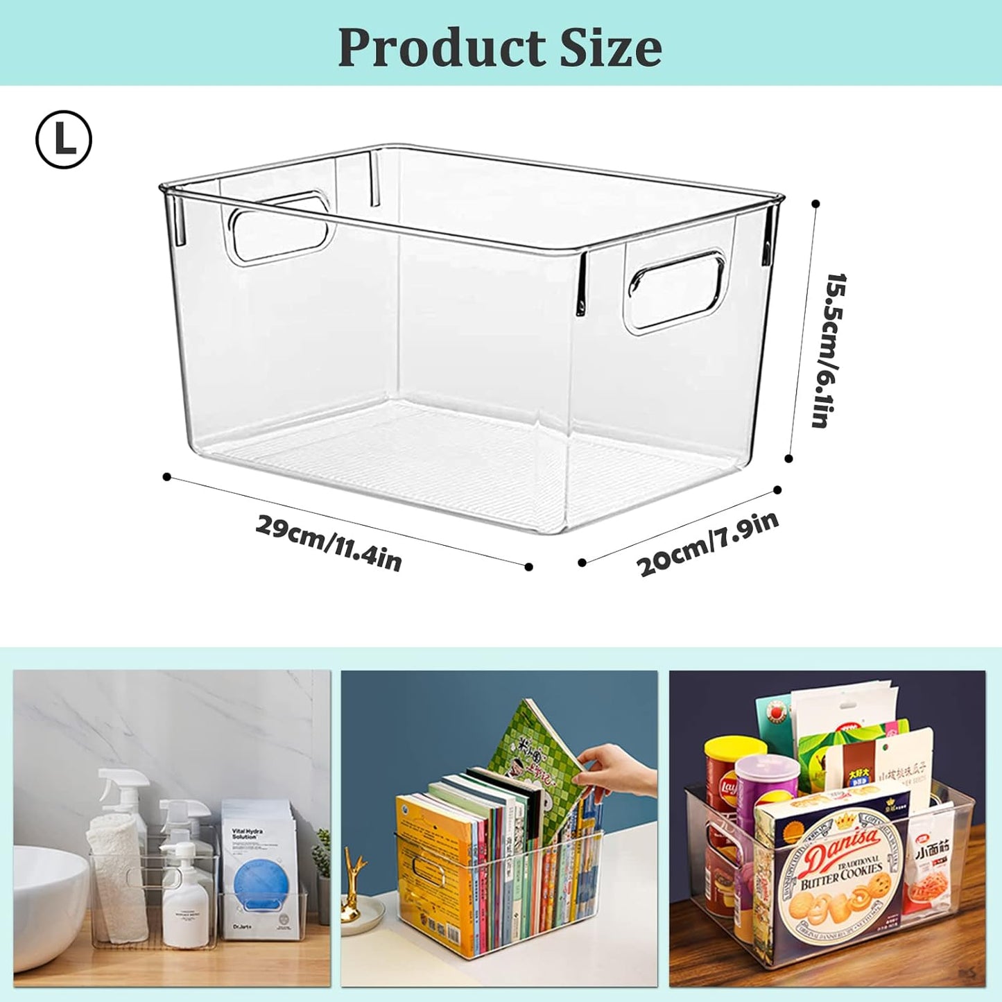 Fridge Clear Plastic Storage Bins, 4 Pack Pantry Organizers & Storage Containers, Cabinet Organizer, Home Organization Must Haves for Kitchen, Laundry Room, Office, Closet & Freezer