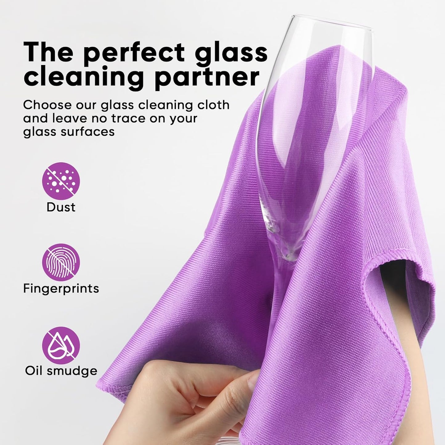 HOMEXCEL Microfiber Glass Cleaning Cloth 12 PK, Lint Free Streak Free, Reusable Cleaning Cloth for Cleaning Windows, Glasses, Mirrors, Screens, Stainless Steel, and More Purple-12”×12”