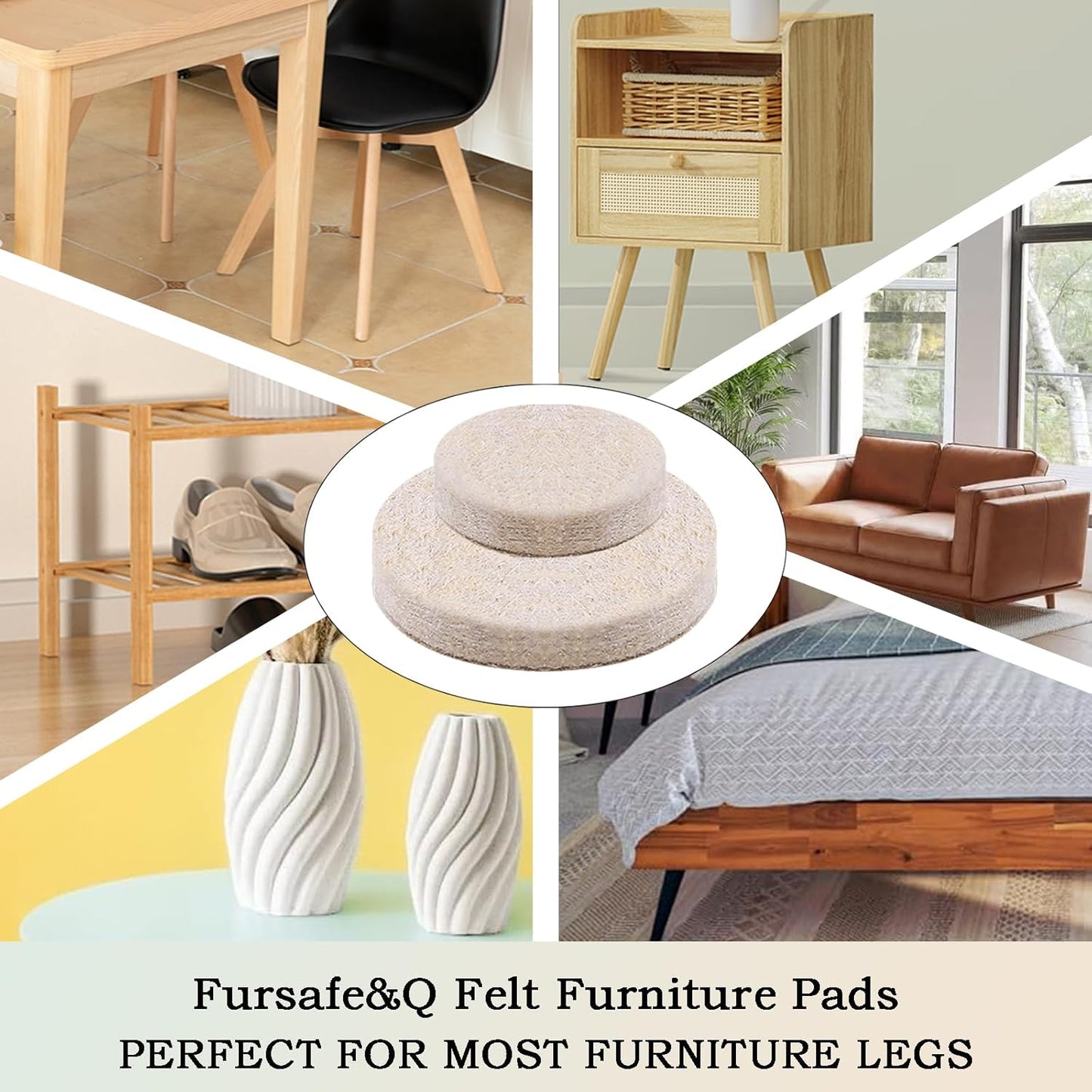 Fursafe&Q Felt Furniture Pads for Hardwood Floors - Self Adhesive Chair Felt Pad, Furniture Feet Floor Protectors, Protect from Nicks, Dents and Scratches, Cabinet Door Bumper128 Pcs Chair Feet