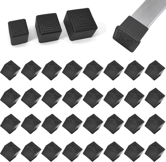 32 Pcs 1" x 1" Square Rubber Chair Leg Caps, PVC Table Leg Covers, Flexible & Anti-Slip Furniture Leg End Caps, Chair Leg Floor Protectors for Bar Stool Leg Patio Indoor, Black