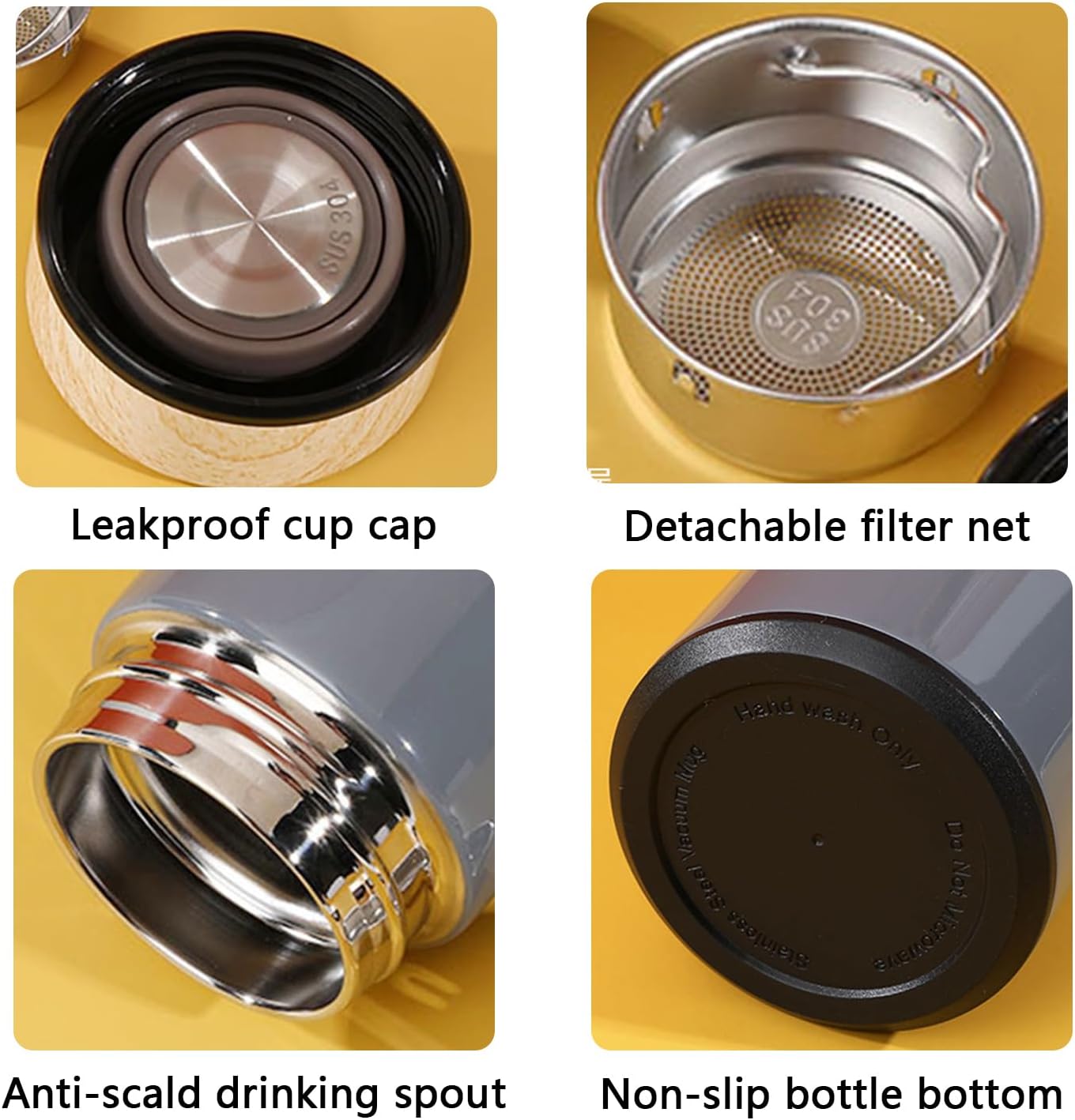 15oz Water Bottle Stainless Steel Thermos Flask - Insulated Vacuum, Leak Proof, Keeps Drinks Hot/Cold - Ideal for Coffee, Tea, Water - Grey