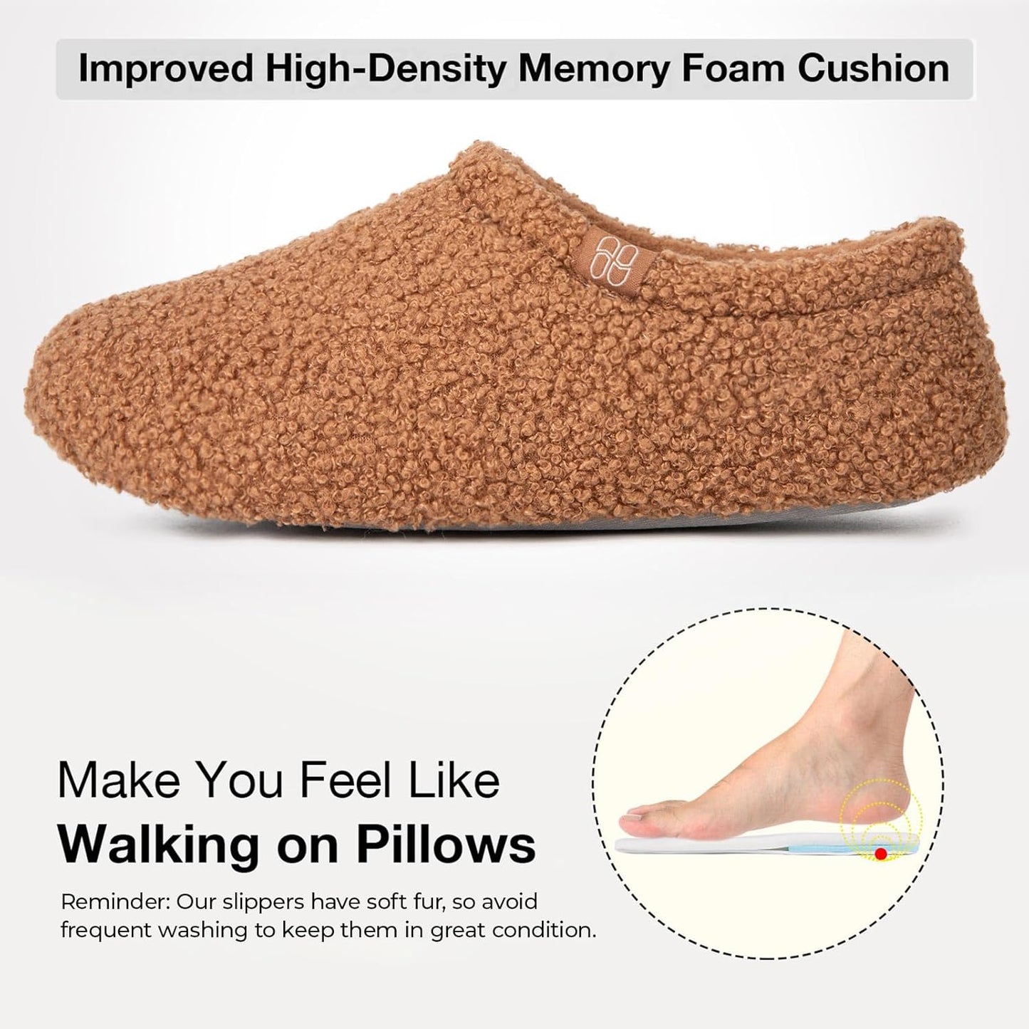 HomeTop Women's Fuzzy Curly Fur Memory Foam Loafer Slippers with Polar Fleece Lining