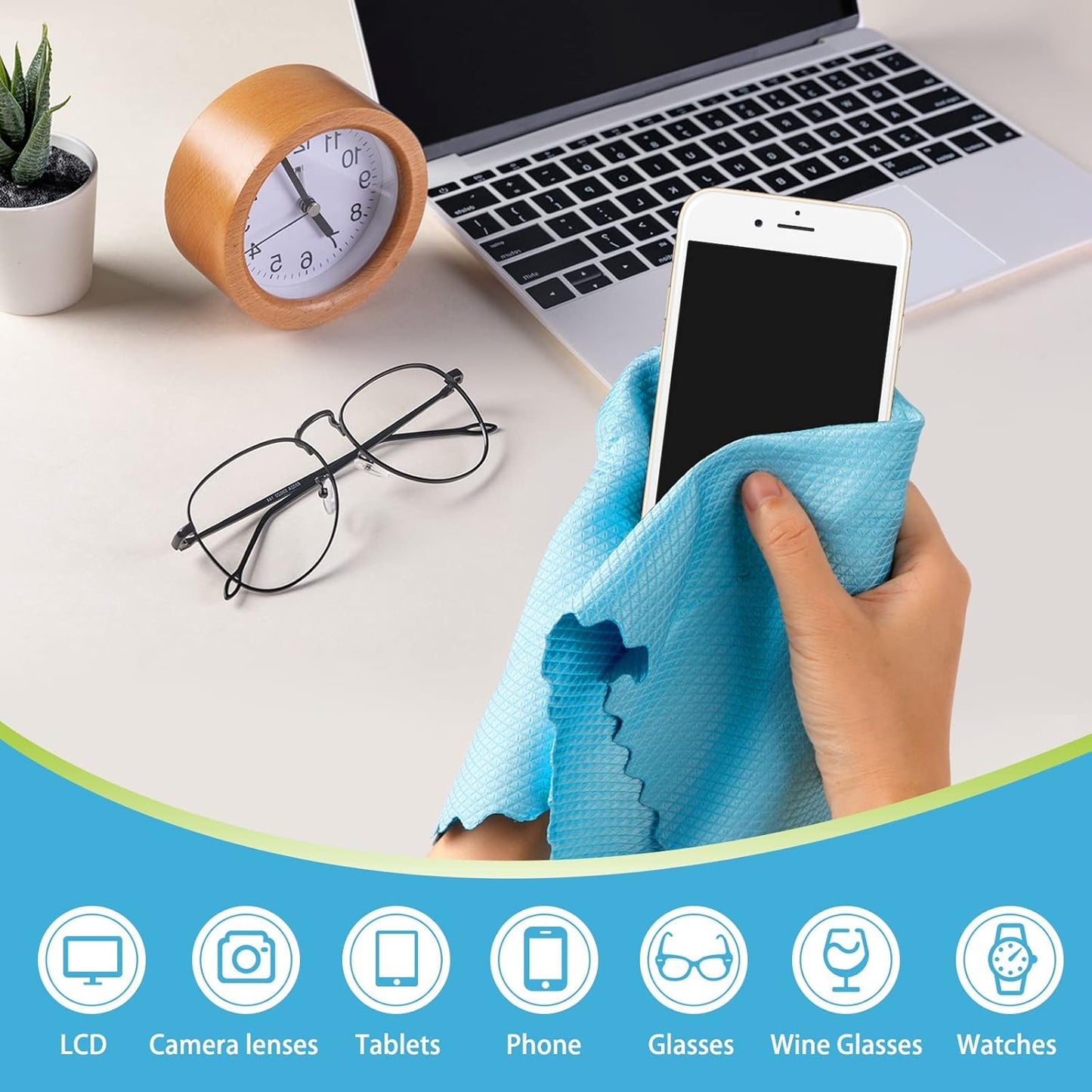 AIDEA Microfiber Glass Cleaning Cloth, 8PK, Premium Microfiber Glass and Window Cleaner, Lint Free Quickly Clean Windows, Glasses, Windshields, Mirrors, Stainless Steel, 12"x12"