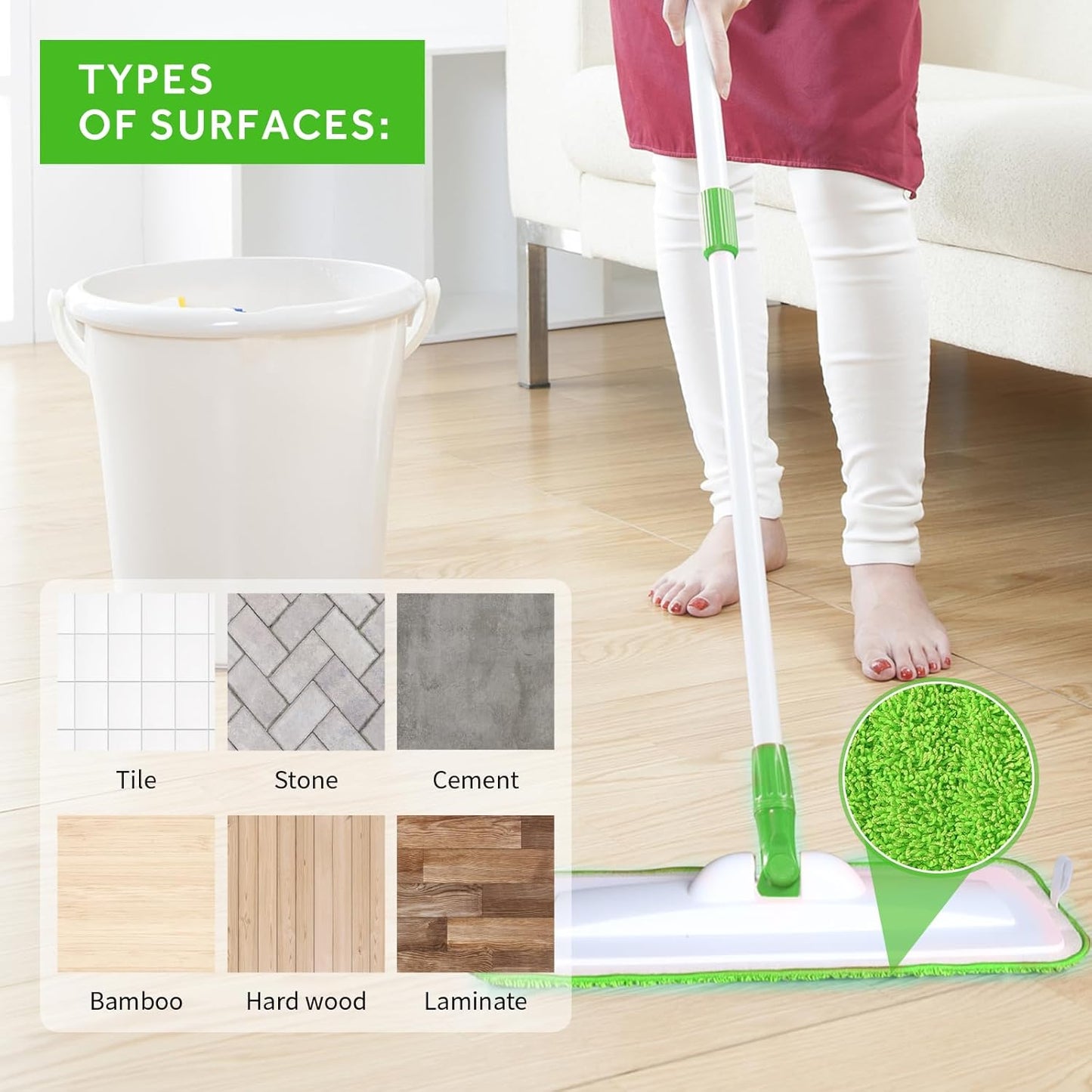 16.5 inch Mop Pads Refills, 3 Pack Microfiber Reusable Replacement Mop Pads Flat Replacements Heads for Wet Or Dry Floor Cleaning and Scrubbing, Green Cloth