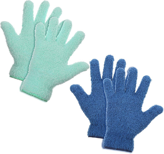 2 Pairs Microfiber Plant Dusting Gloves, Water Blue & Dark Blue Kitchen Indoor Gloves Reusable Washable Cleaning Mittens Dusting Glove for Indoor Plants Blinds Furniture House