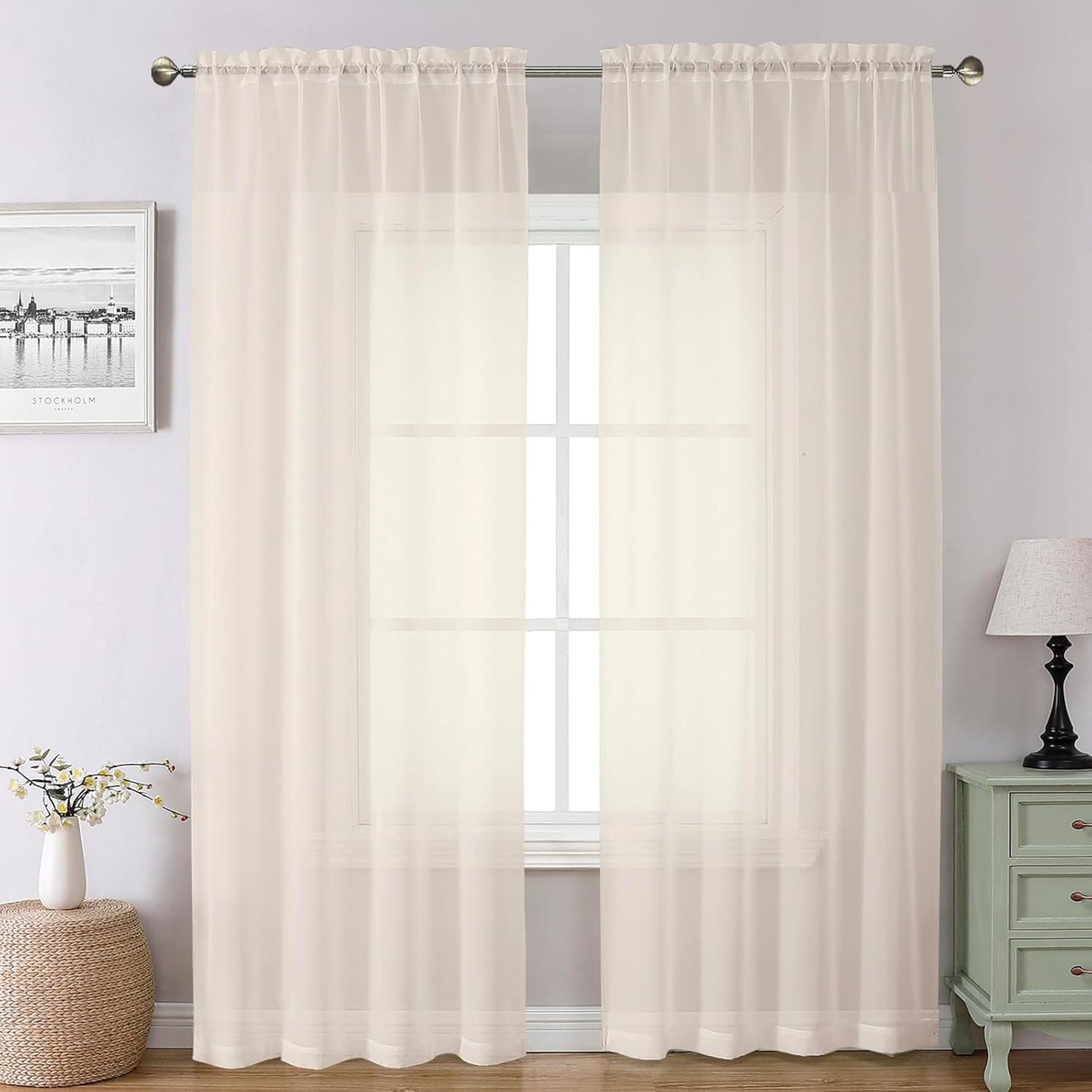 Chyhomenyc Cream Sheer Curtains 78 Inches Long 2 Panels Set for Living Room, Light Filtering Voile Lightweight Bedroom Curtains, Rod Pocket Solid Window Treatment Drapes, Each 42W x 78L