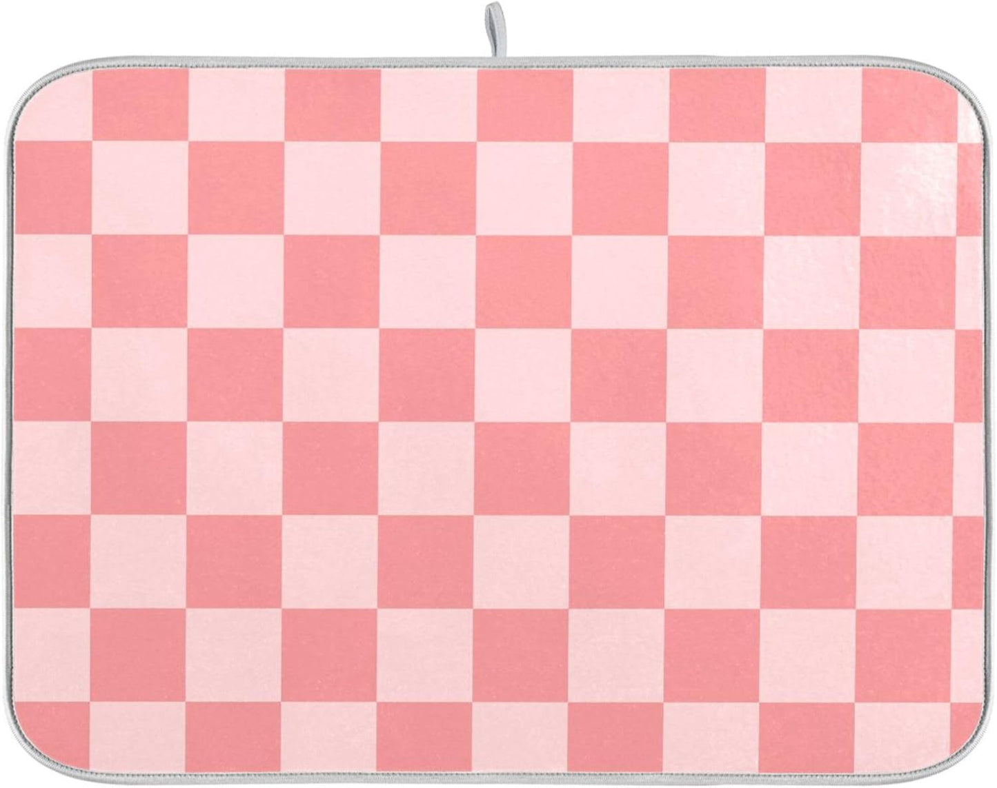 Buffalo Plaid Pink Dish Drying Mat for Kitchen Countertop 18x24 Chessboard Rectangle Large Drying Mat Reusable Quick Dry Dish Sink Absorbent Mats Dishwasher Easy Clean Decorative Home Essentials
