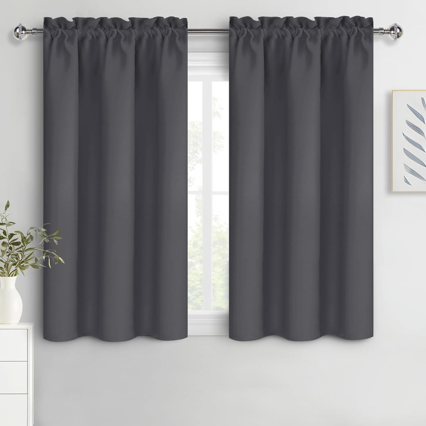 DWCN Blackout Curtains for Bedroom 54 Inch Length 2 Panels Set, Solid Thermal Insulated Energy Saving Rod Pocket Window Treatment Curtains Blackout Drapes (W38 x L54 Inch, Dark Grey)