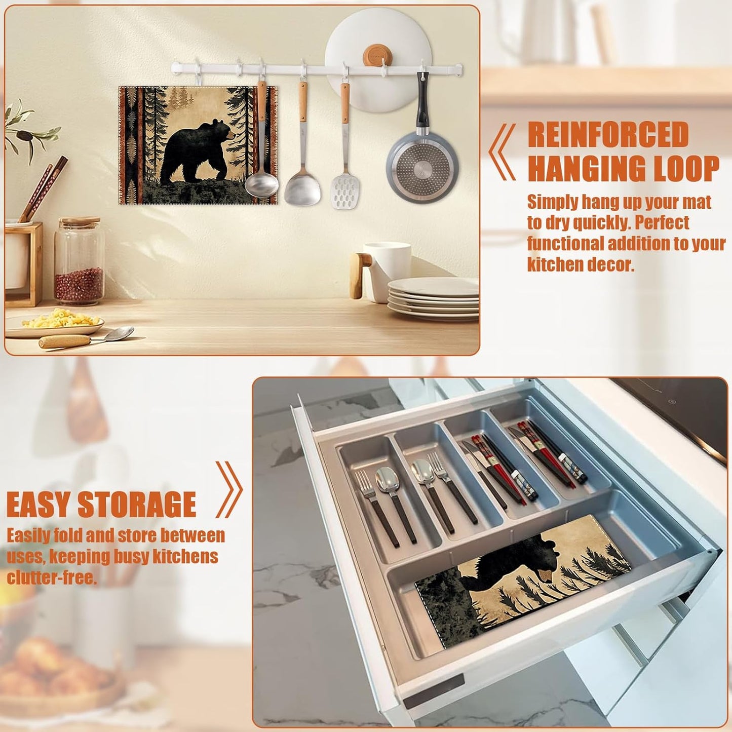 Forest Bear Dish Drying Mat for Kitchen Counter Microfiber Absorbent Dish Kitchen Drying Mat Draining Reusable Washable for Dishes/Utensils/Counterto