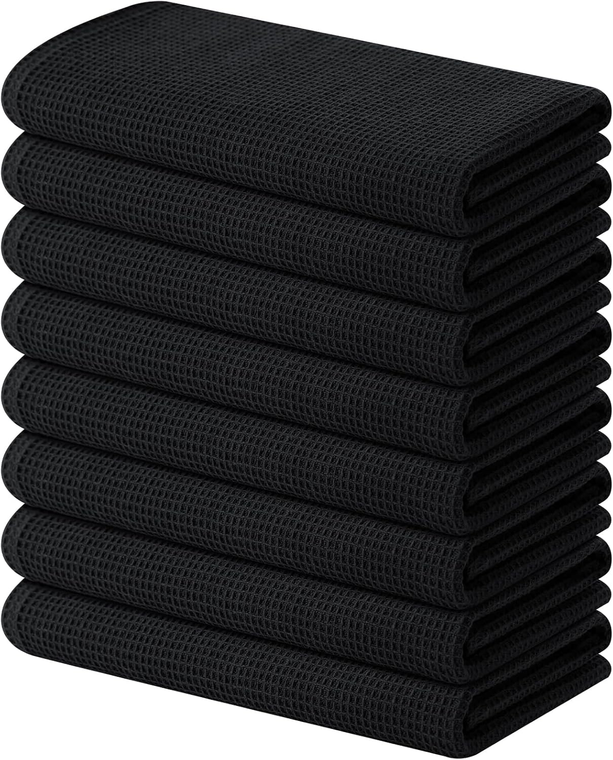 Homaxy 100% Cotton Waffle Weave Kitchen Towels - 8 Pack Soft and Absorbent Dish Towels - 16 x 26 Inches Quick Dry Hand Towels - Black