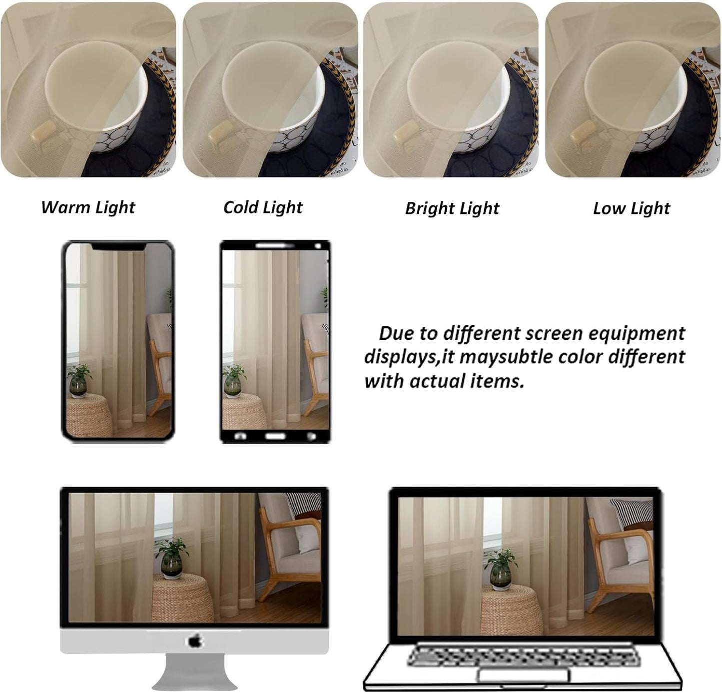 Chyhomenyc Sheer Taupe Valances for Windows 2 Pack, Small Window Curtains for Living Room Bathroom Cafe Laundry Basement, Modern Top Dual Rod Pocket Voile Curtain, 42W x 18L inches, Taupe