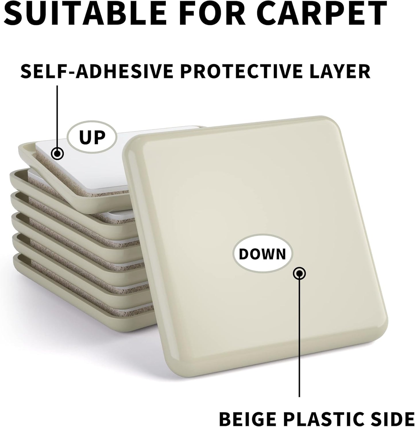 Furniture Sliders 20 pcs-2 1/2” Square Furniture Sliders for Carpet Furniture Pads Hardwoods Floors, Heavy Duty Furniture Movers Sliders Reusable Furniture Moving Pads Floor Protectors for Carpet