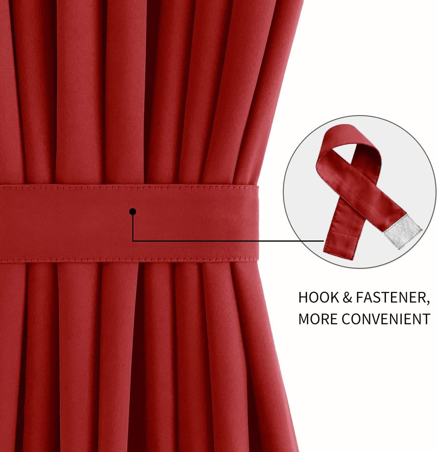 DWCN French Door Curtains – Rod Pocket Thermal Blackout Curtain for Doors with Glass Window, Christmas, Kitchen and Patio Doors for Privacy, 25 X 40 Inches Long, 1 Curtain Panel with Tieback, Red