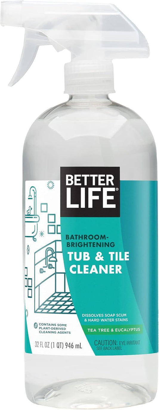 BETTER LIFE Bathroom Cleaner - Tea Tree Bathtub & Shower Cleaner Spray for Glass and Tile - Foaming Mold and Mildew Remover for Tub Works on Hard Water Stains - 32oz, Pack of 1