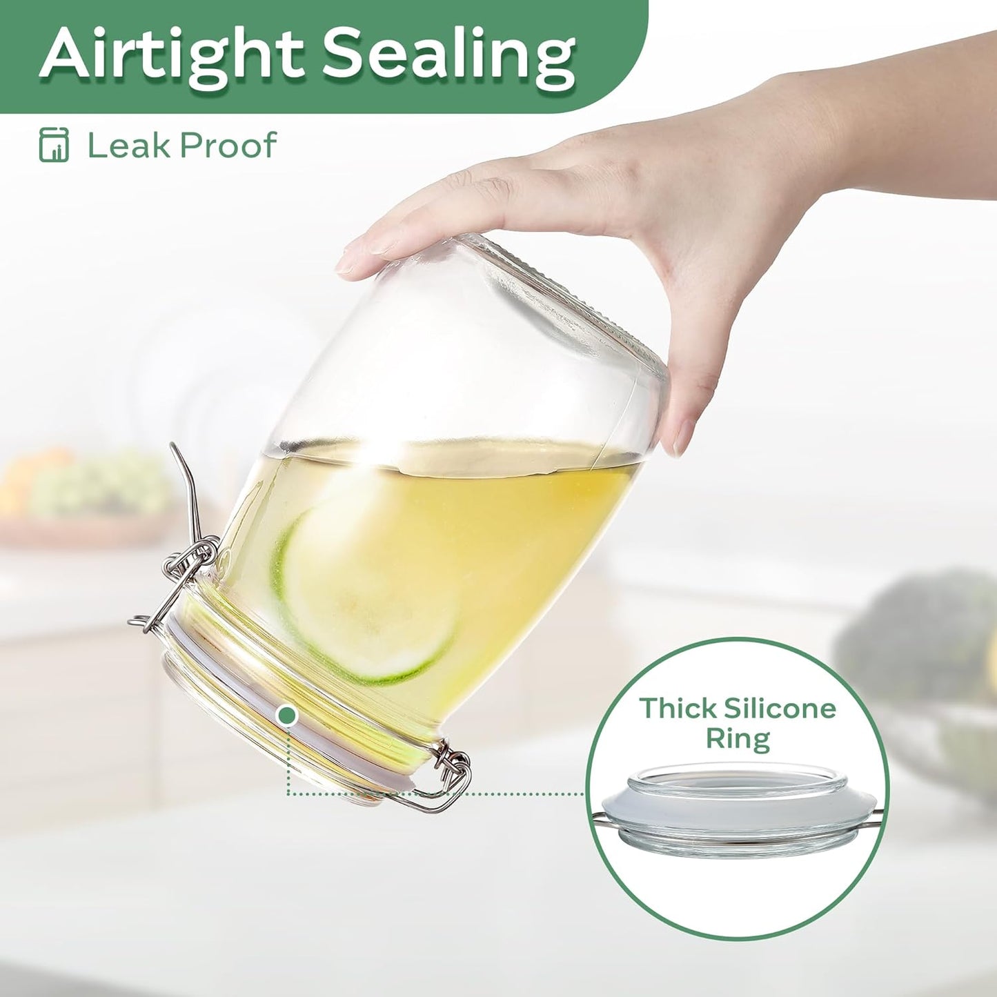 Glass Food Storage Jars with Airtight Lids 17 oz Round 4 Pack Kitchen Storage Containers Cabinet Canisters Sealed Pot Canning for Pasta, Cereal, Coffee, Beans, Spice