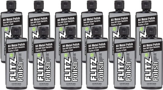 Flitz Multi Purpose Metal Polish Liquid - 3.4oz Bottle of USA-Made Tarnish Remover - For Aluminum, Chrome, Brass, Nickel, Silver - Non-Abrasive Metal Cleaner and Polish, Restorer (12 Pack)