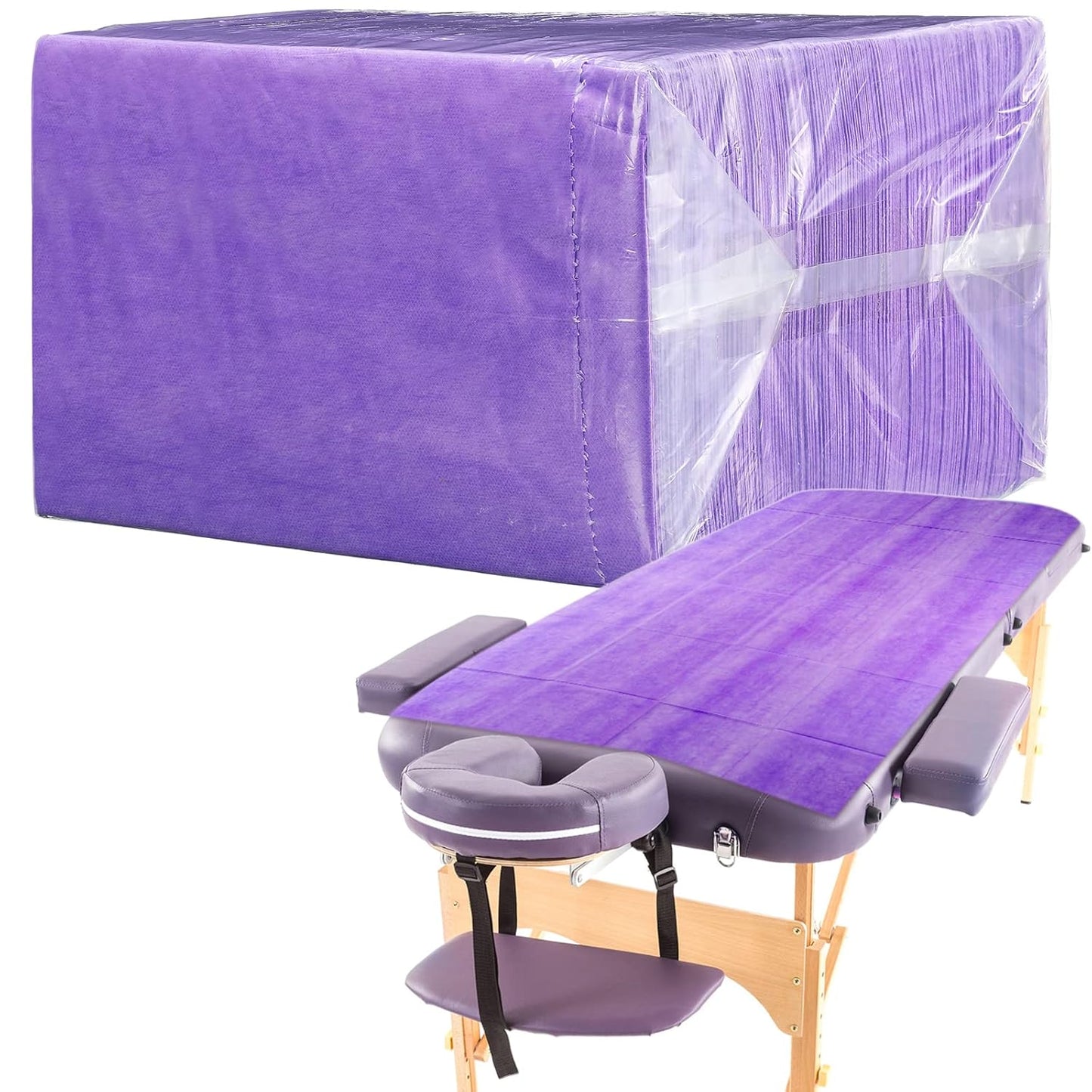 Breling 100 Pcs 31.5 x 71 Inch Disposable Bed Sheets Oil-proof PE Film Massage Table Sheets Non-woven Fabric Spa Waterproof Bed Cover Breathable for Beauty Salon Hotels Tattoo Waxing(Purple)