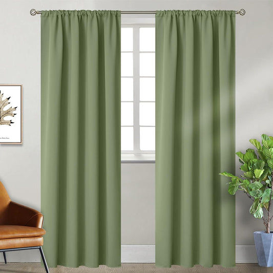 BGment Olive Green Blackout Curtains 90 Inch Length for Living Room - Thermal Insulated Drapes with Rod Pocket Darkening Privacy for Bedroom Dining, 52 x 90 Inch, 2 Panels