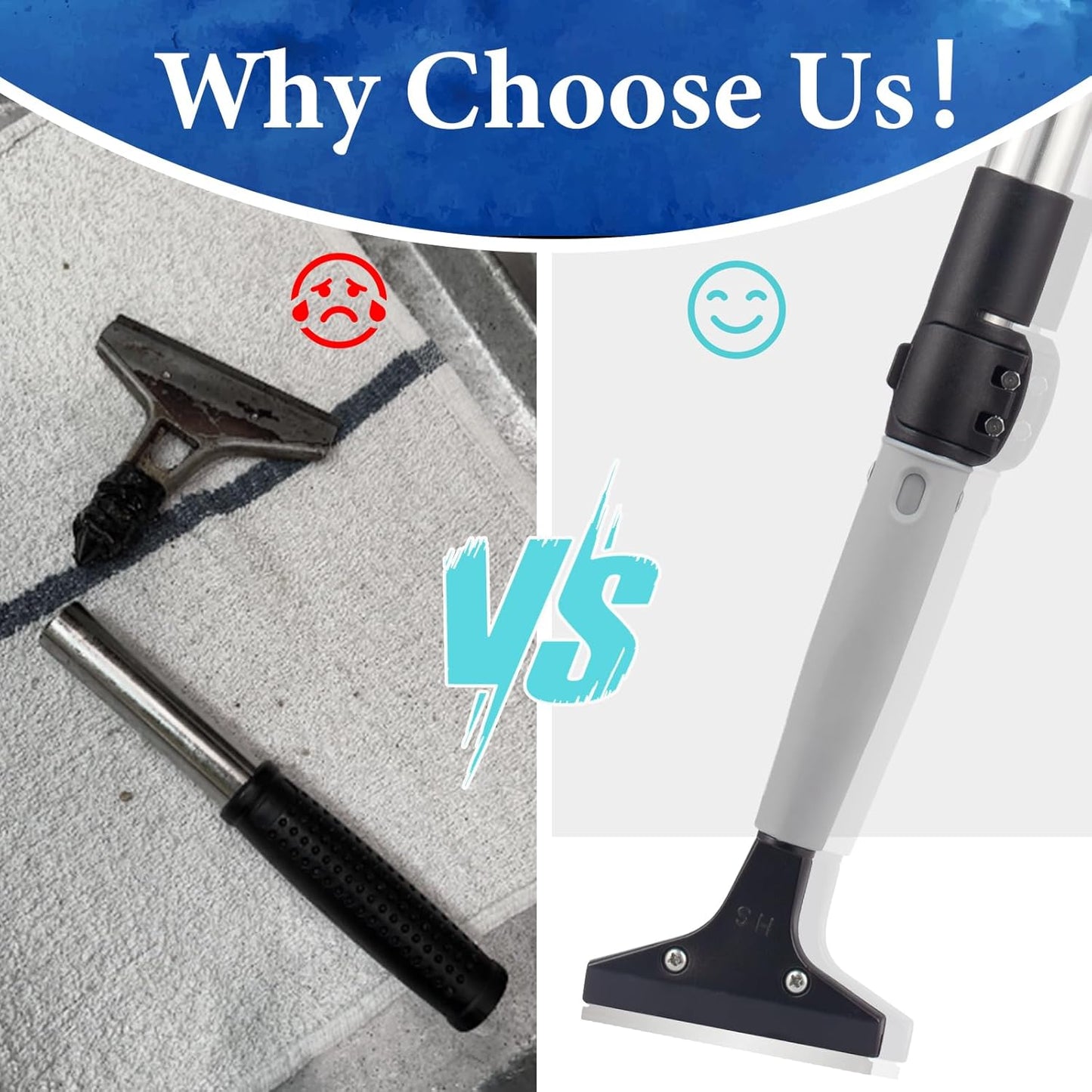 Floor Scraper Telescopic Pole,38 to 82in Heavy Duty 4Inch Razor Blade Long Handle Floor Scrapers Metal Paint Scraper with 10PCS Extra Metal Blades Paint Scraper (Gray, Telescopic 6Feet)