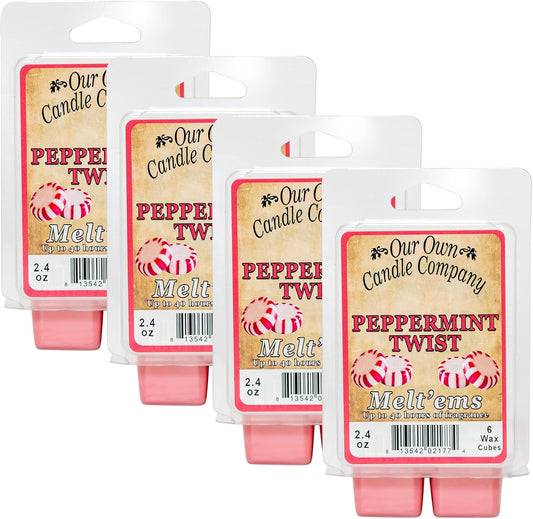 Our Own Candle Company Premium Wax Melt, Peppermint Twist Scent, Handmade in The USA, 24 Cubes (4 Pack, 9.6oz Total)