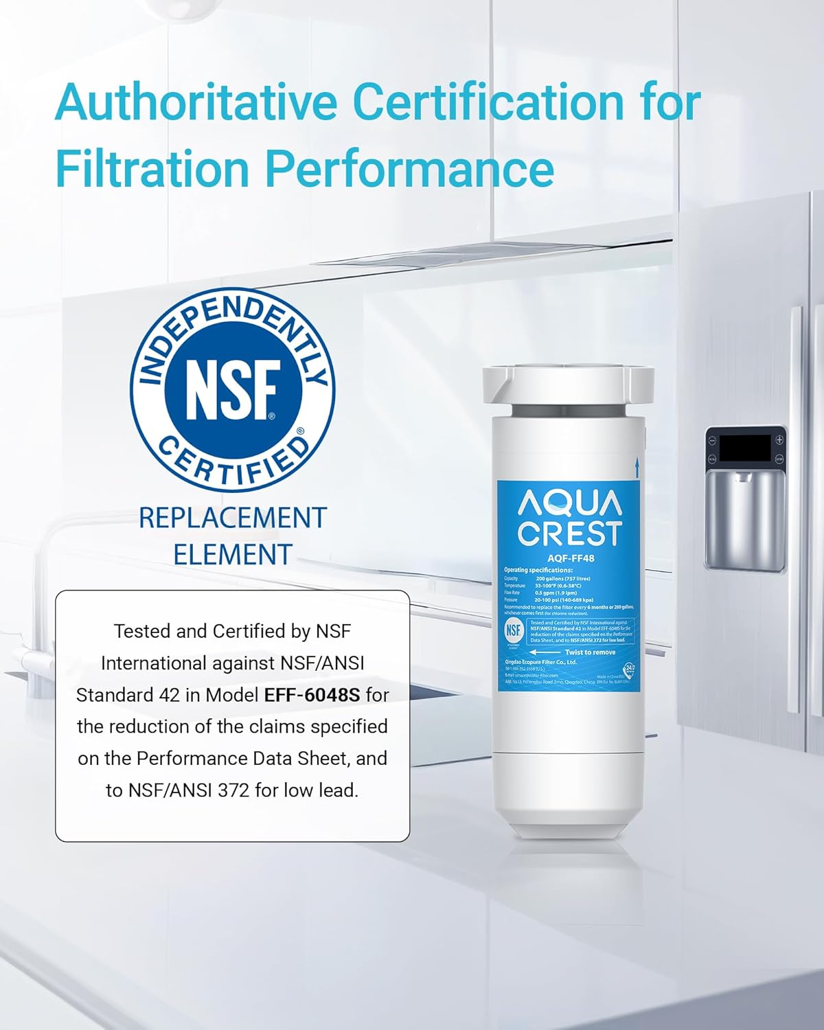 AQUA CREST XWF Replacement for GE® XWF, NSF Certified Refrigerator Water Filter, 2 Filters (Not XWFE®)