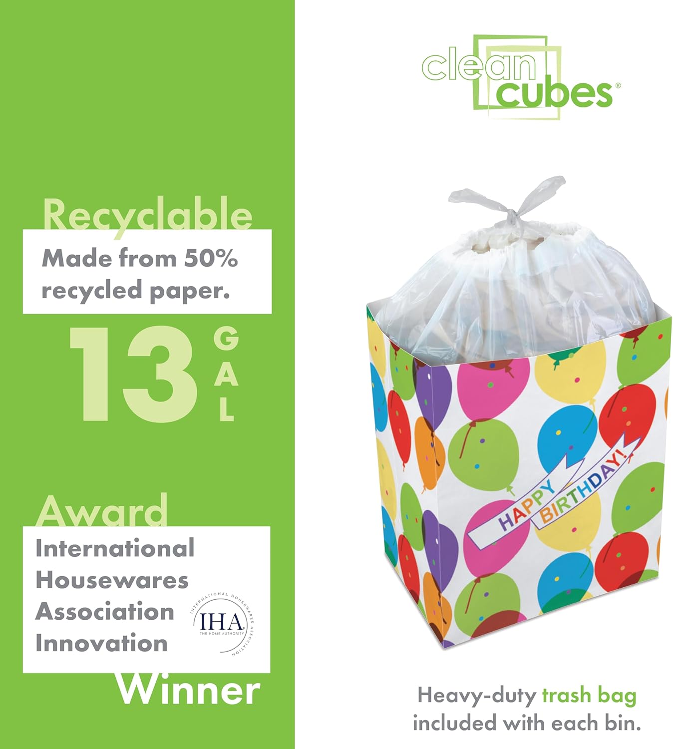 13 Gallon Disposable Pop-Up Trash Cans (6-Pack) with Fitted Bags – Foldable Garbage & Recycling Bins for Parties, Events & Kitchen (Birthday, 17" H x 13.5" W x 10" D)