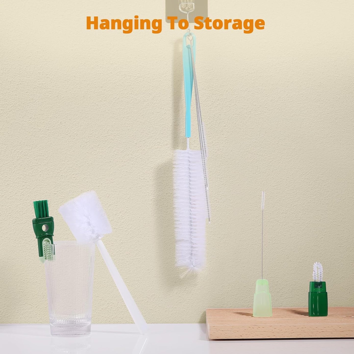 OUTXE 5 Pack Bottle Brush Set, 5-in-1 Water Bottle Cleaner Brush, 15"" Long Handle Bottle Cleaning Brush, 3 Straw Brush, Removable Nipple Brush, Detail Brush for Cup Lid Gap, WBBSBLB5