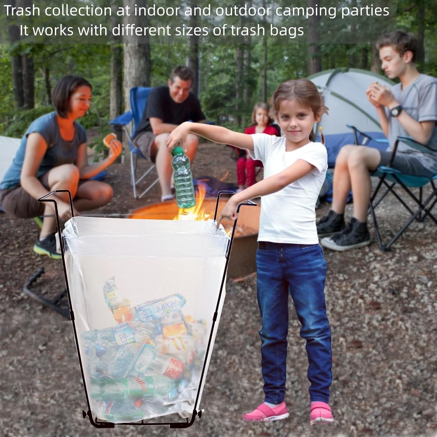 Trash Bag Holder Stand 45 Gallon Outdoor Leaf Bag Stand with 25 Pcs 40 Gallon Trash Bags Metal Garbage Bag Frame Holder for Leaves Camping Yard Garden Weeding Lawn Party